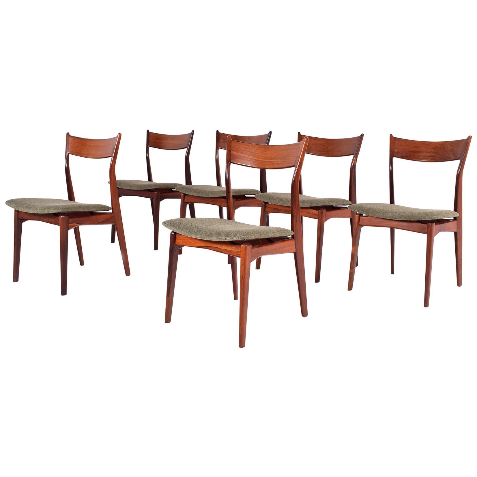 Set of 6 Rosewood H. P. Hansen Dining Chairs for Randers