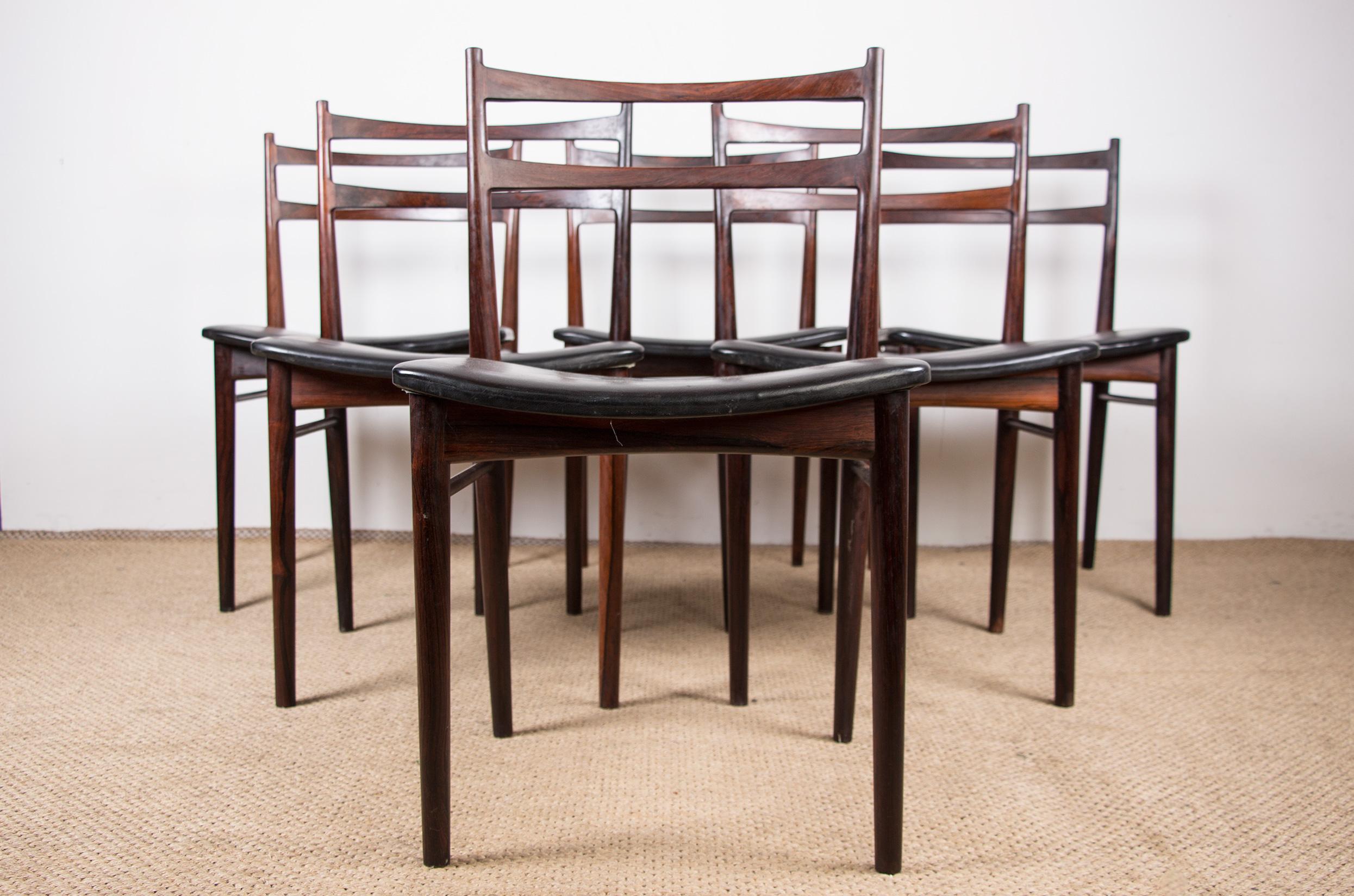 Set of 6 Rosewood & Leather Dining Chairs by H.Rosengren-Hansen 11