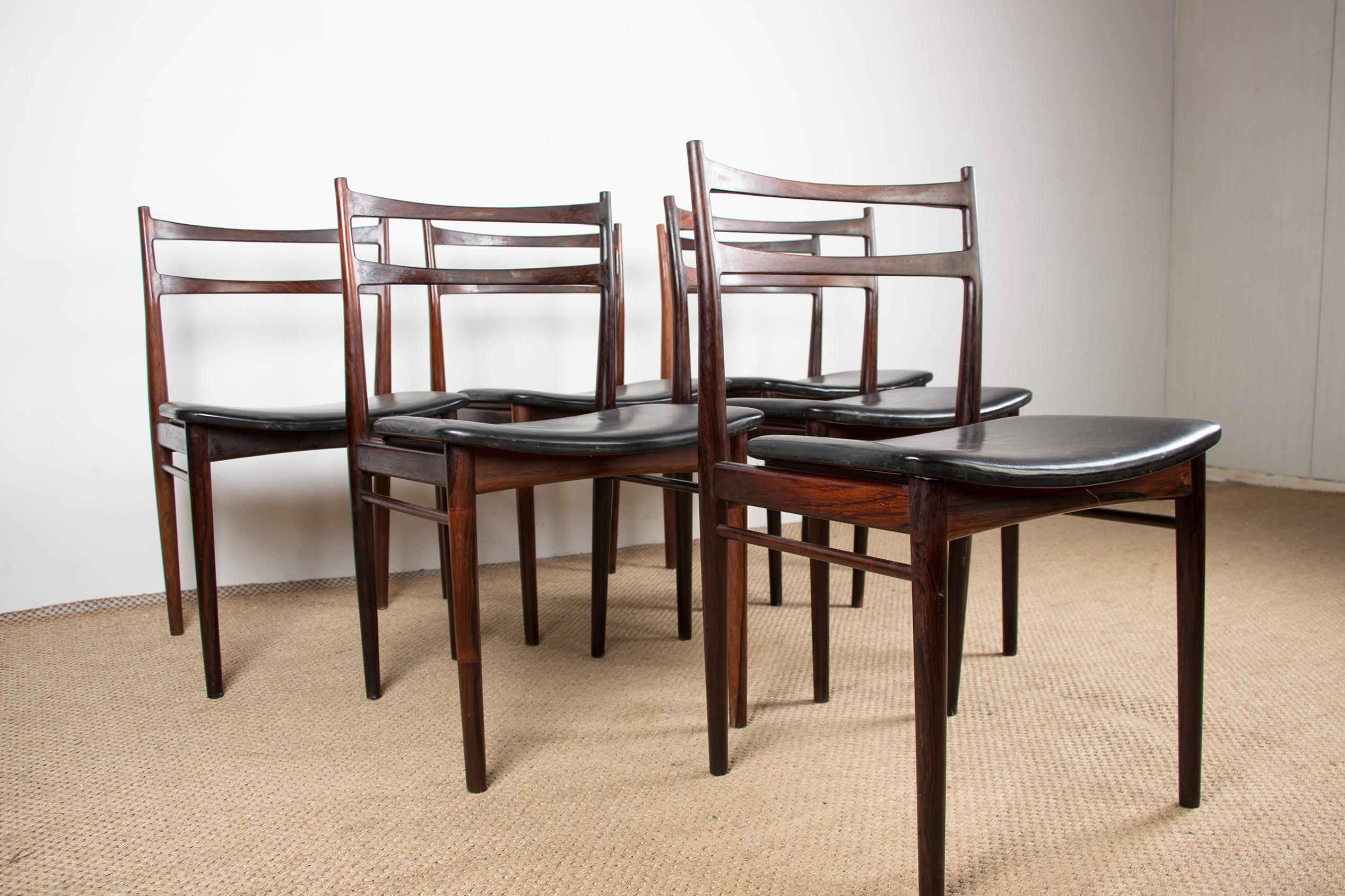 Set of 6 Rosewood & Leather Dining Chairs by H.Rosengren-Hansen 12