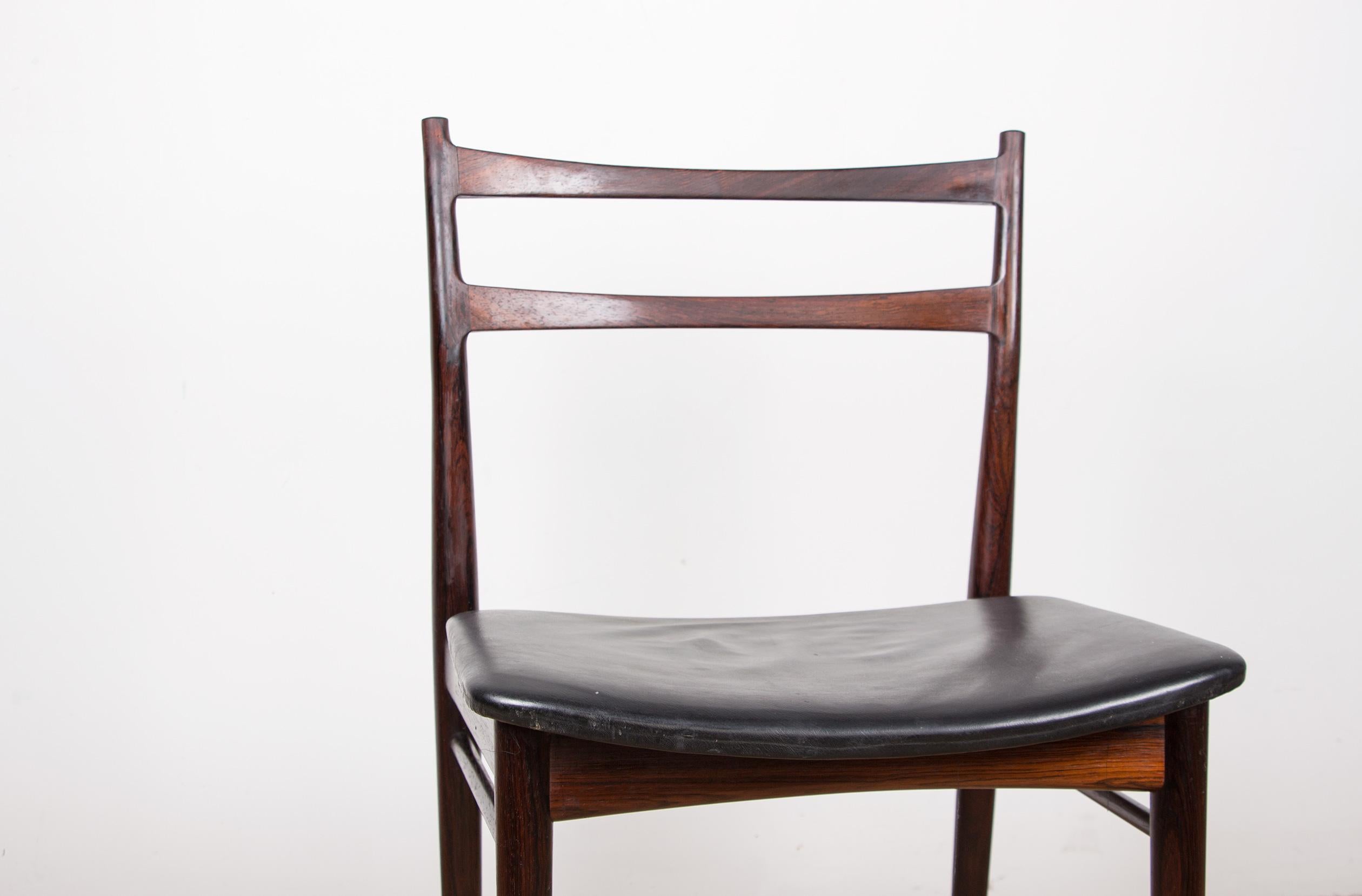 Scandinavian Modern Set of 6 Rosewood & Leather Dining Chairs by H.Rosengren-Hansen