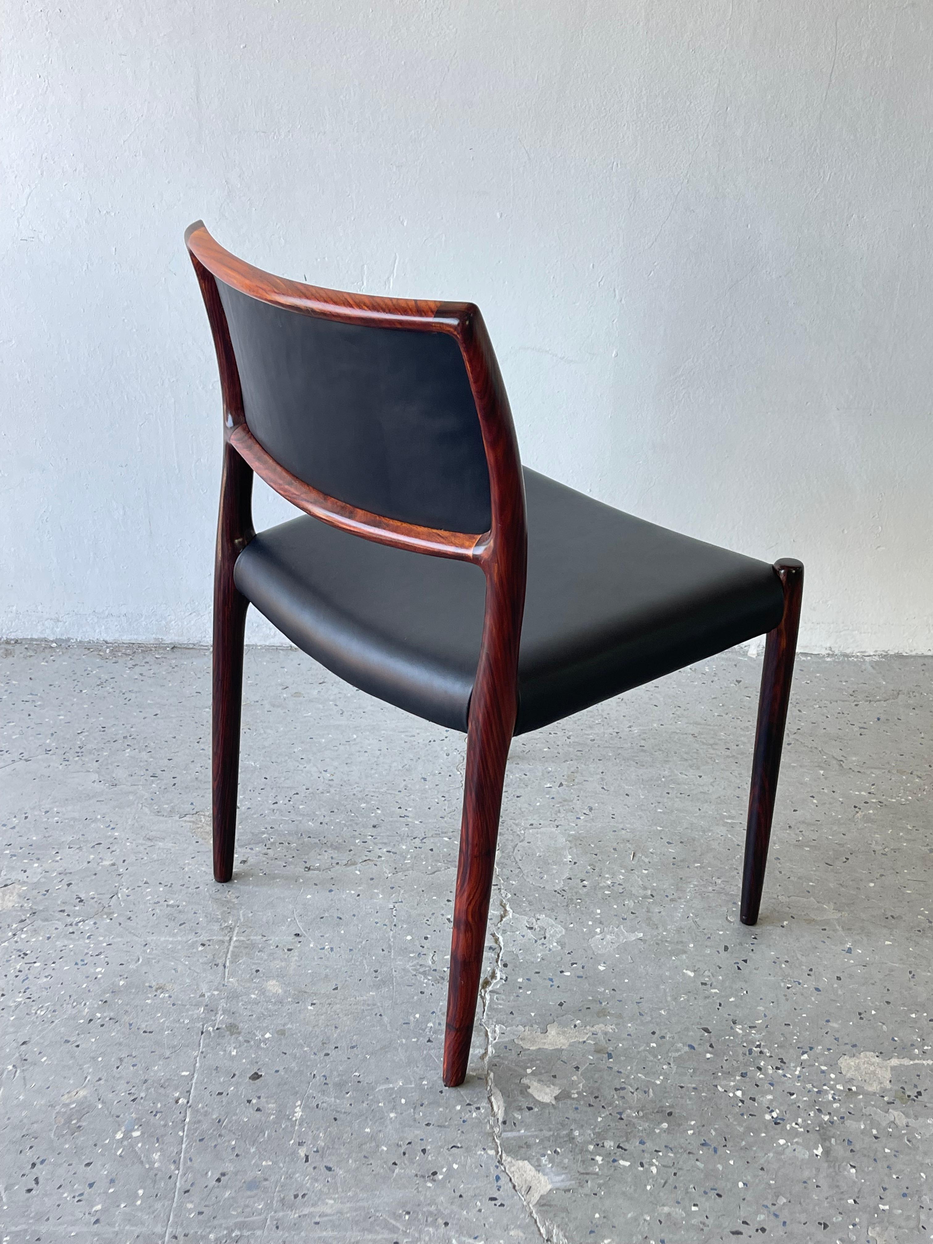 Set of 6 Rosewood Model 65 & 80 JL Moller Mid-Century Danish Modern Dining Chair For Sale 2