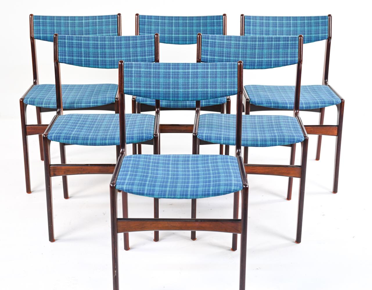 Mid-Century Modern Set of 6 Rosewood Side Chairs by Erik Buch, c. 1960's