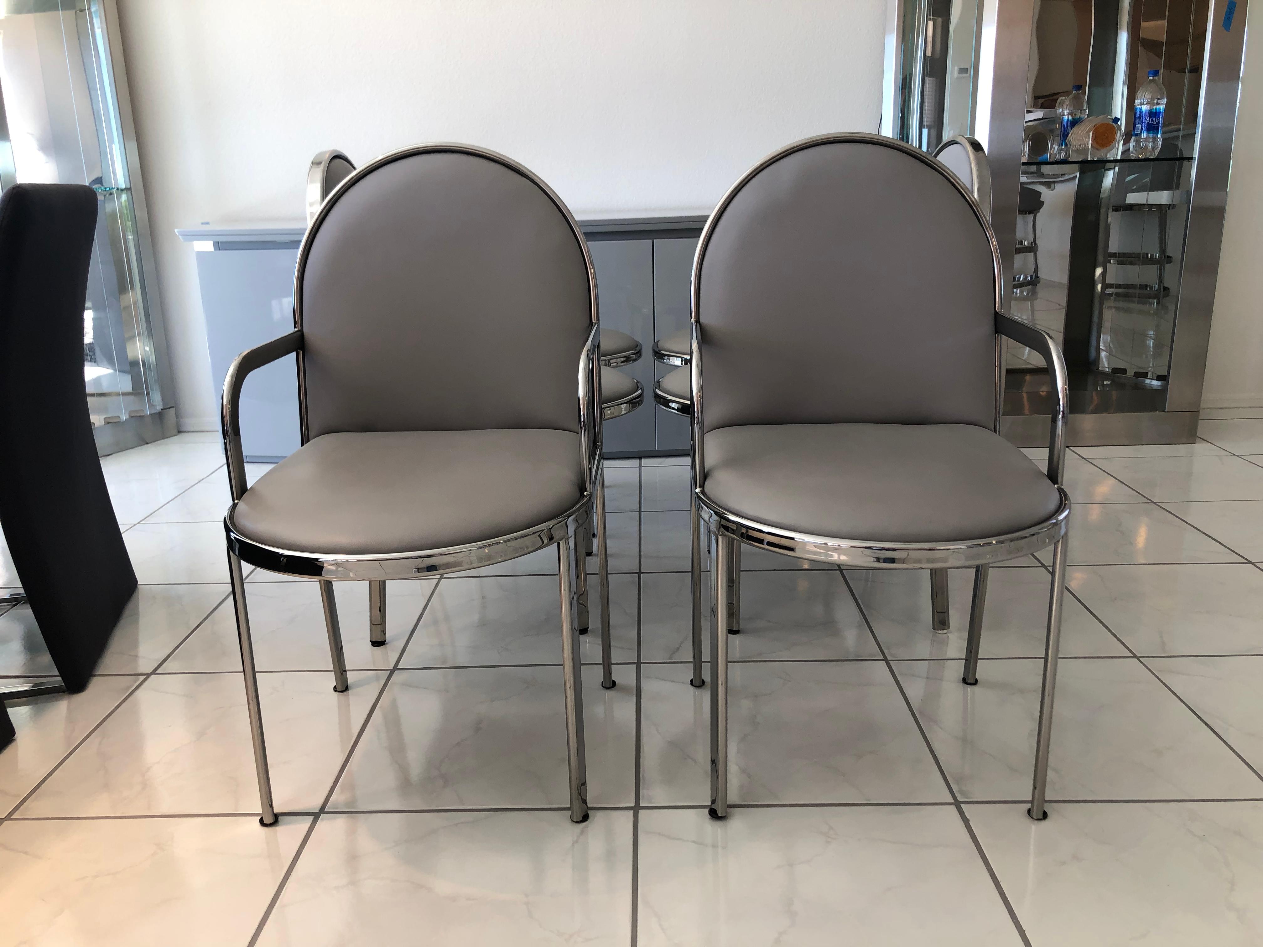 Modern Set of 6 Rougier Postmodern Chrome Dining Chairs