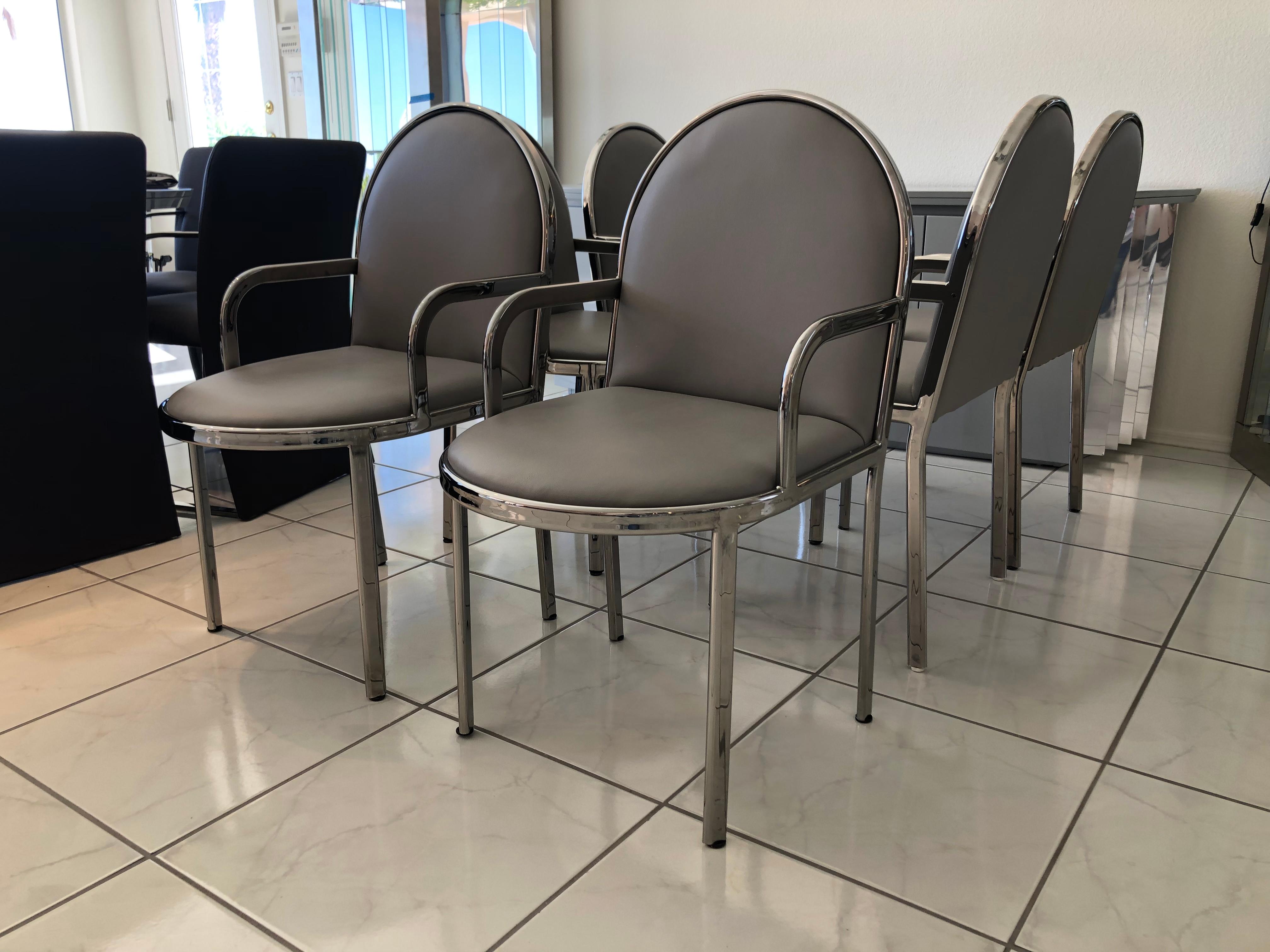 Canadian Set of 6 Rougier Postmodern Chrome Dining Chairs