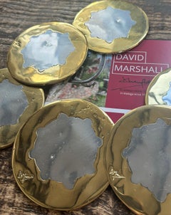 set of 6 round drink mats C030 handmade in cast brass & aluminium