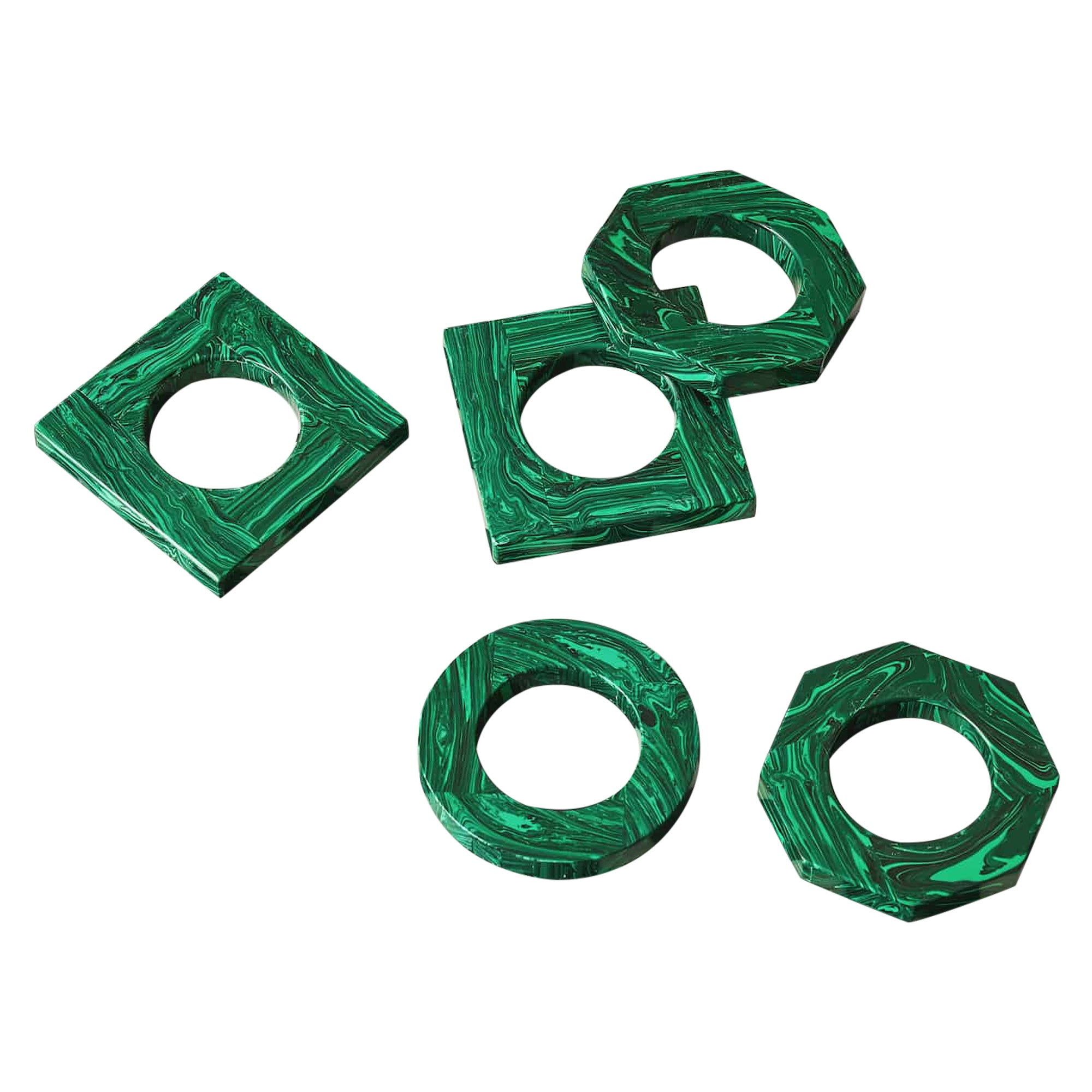 Set of 6 Round Malachite Napkin Rings by Marcela Cure