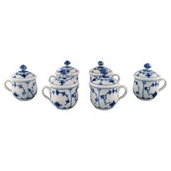 Set of 6 Royal Copenhagen Blue Fluted Plain Lidded Bouillon Cups