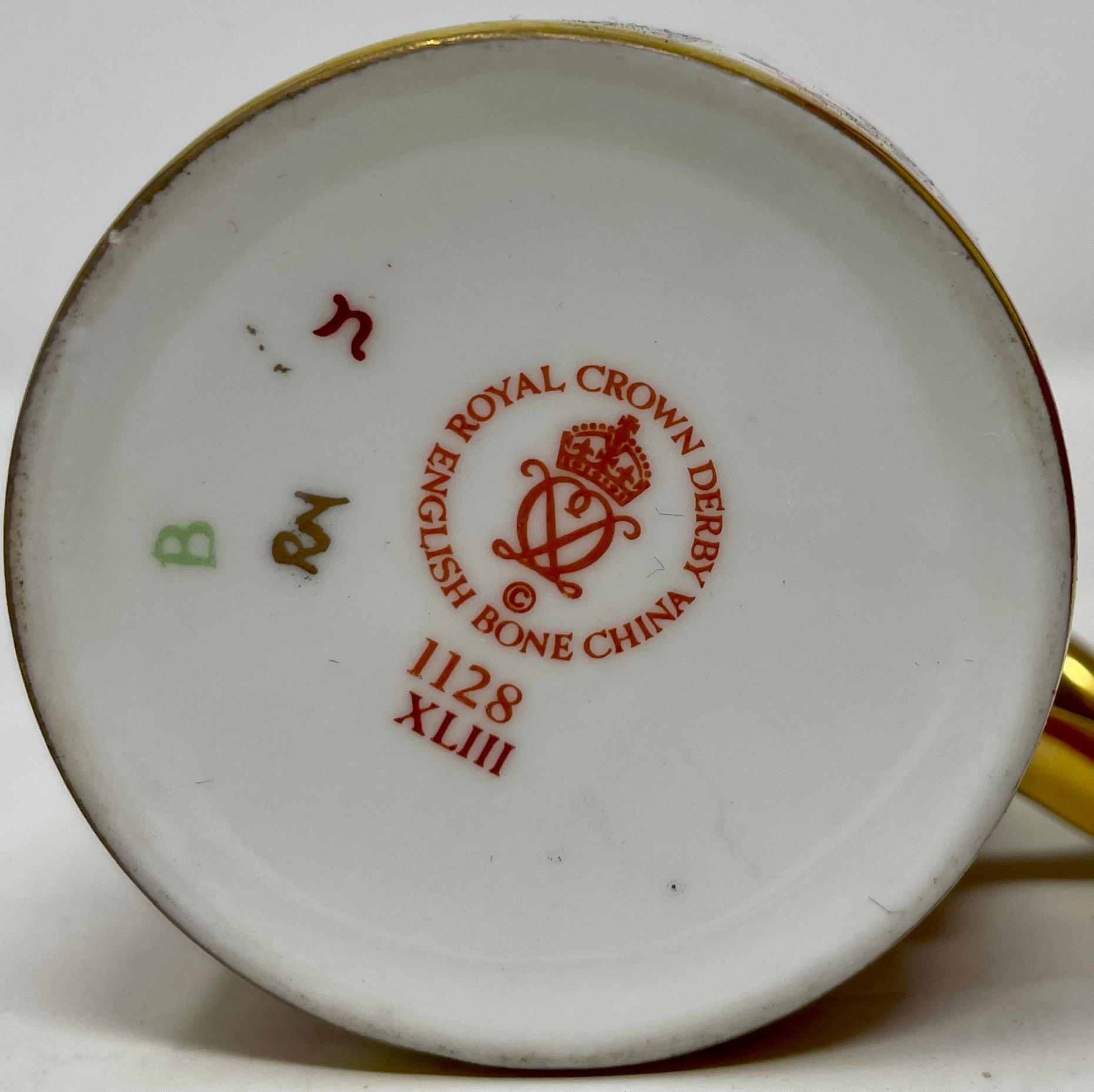 Set of 6 Estate English Royal Crown Derby Porcelain Demitasse Cups and Saucers. For Sale 2