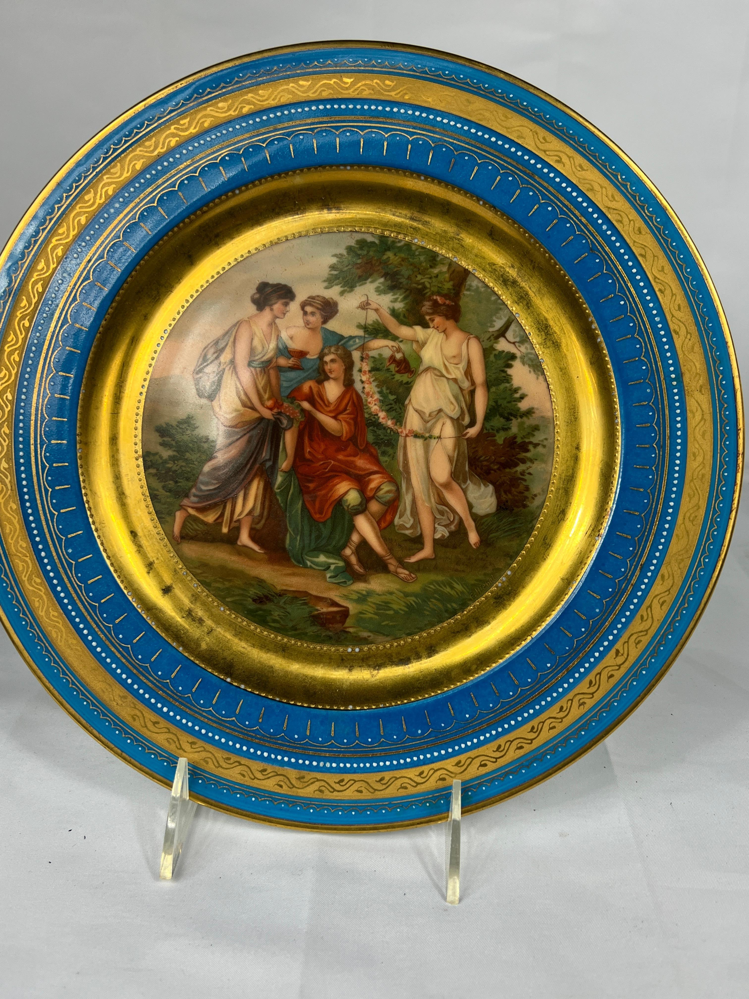 Set di 6 piatti decorati in stile reale viennese, allegorici e smaltati, da 10,875 pollici in vendita 5