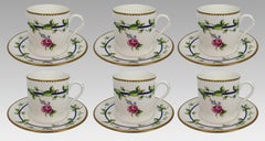 Set of 6 Royal Worcester Demitasse Coffee Cans & Saucers, Floral Garland Pattern