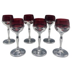 Retro Set of 6 Ruby Red Farber Bros Krome Kraft 6"  Stem / Cordial Glasses