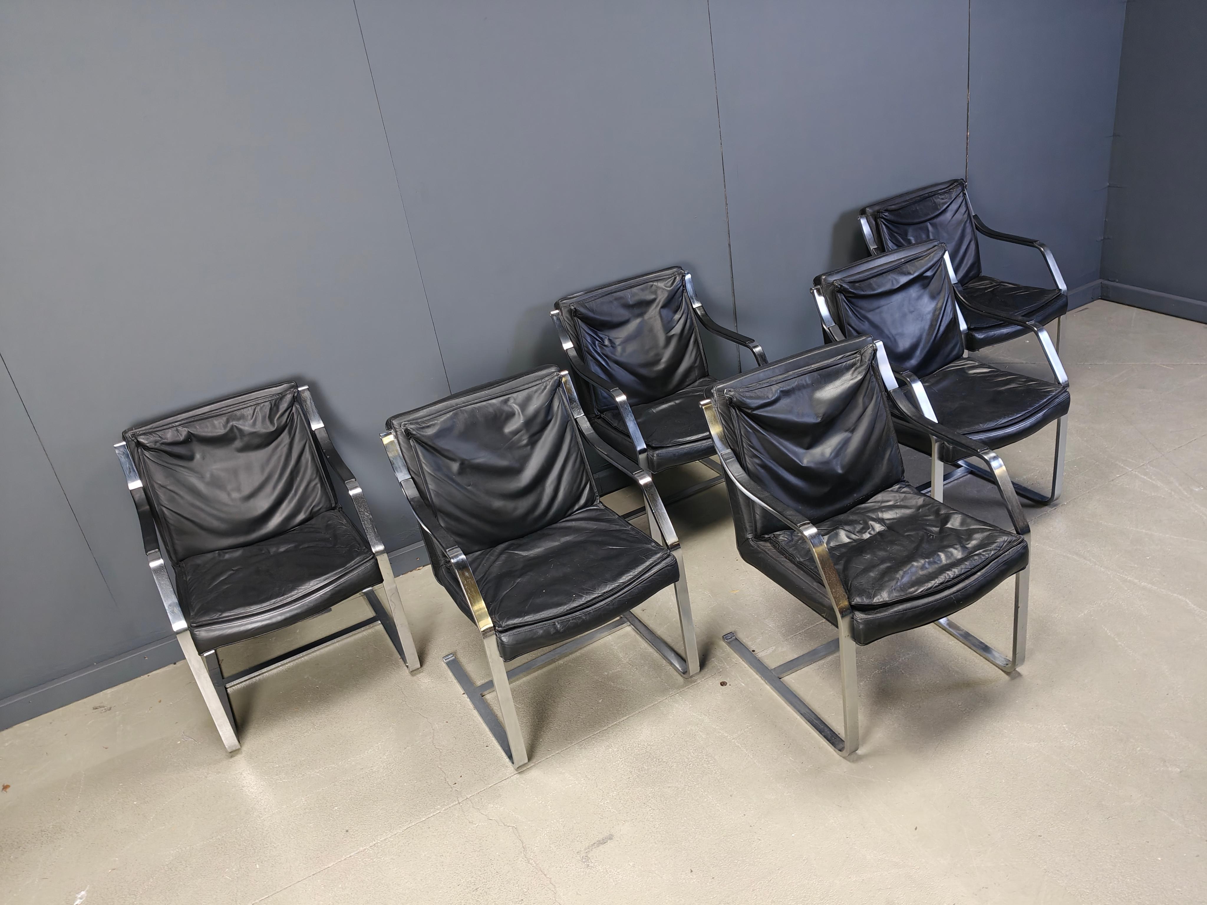 Cuir Ensemble de 6 fauteuils Rudolf Glatzel pour Knoll Art Collectional, années 1980 en vente
