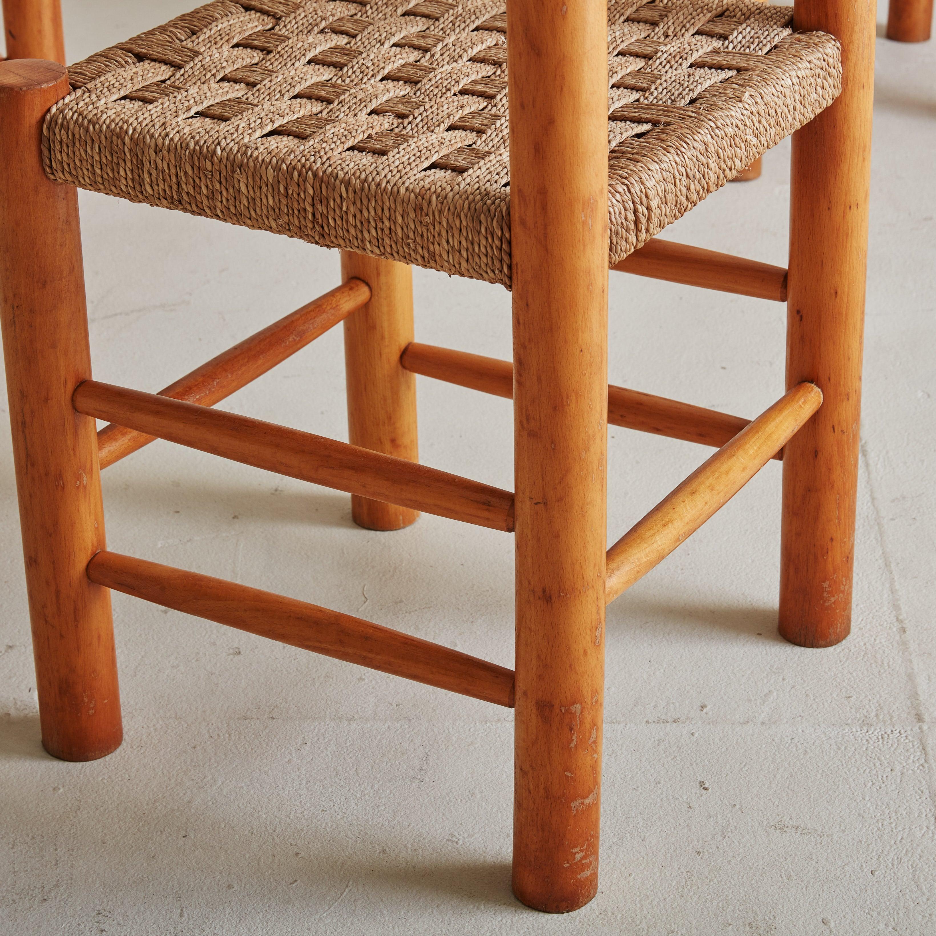 Set of 6 Rush + Beech Wood Dining Chairs in the Style of Charlotte Perriand 4