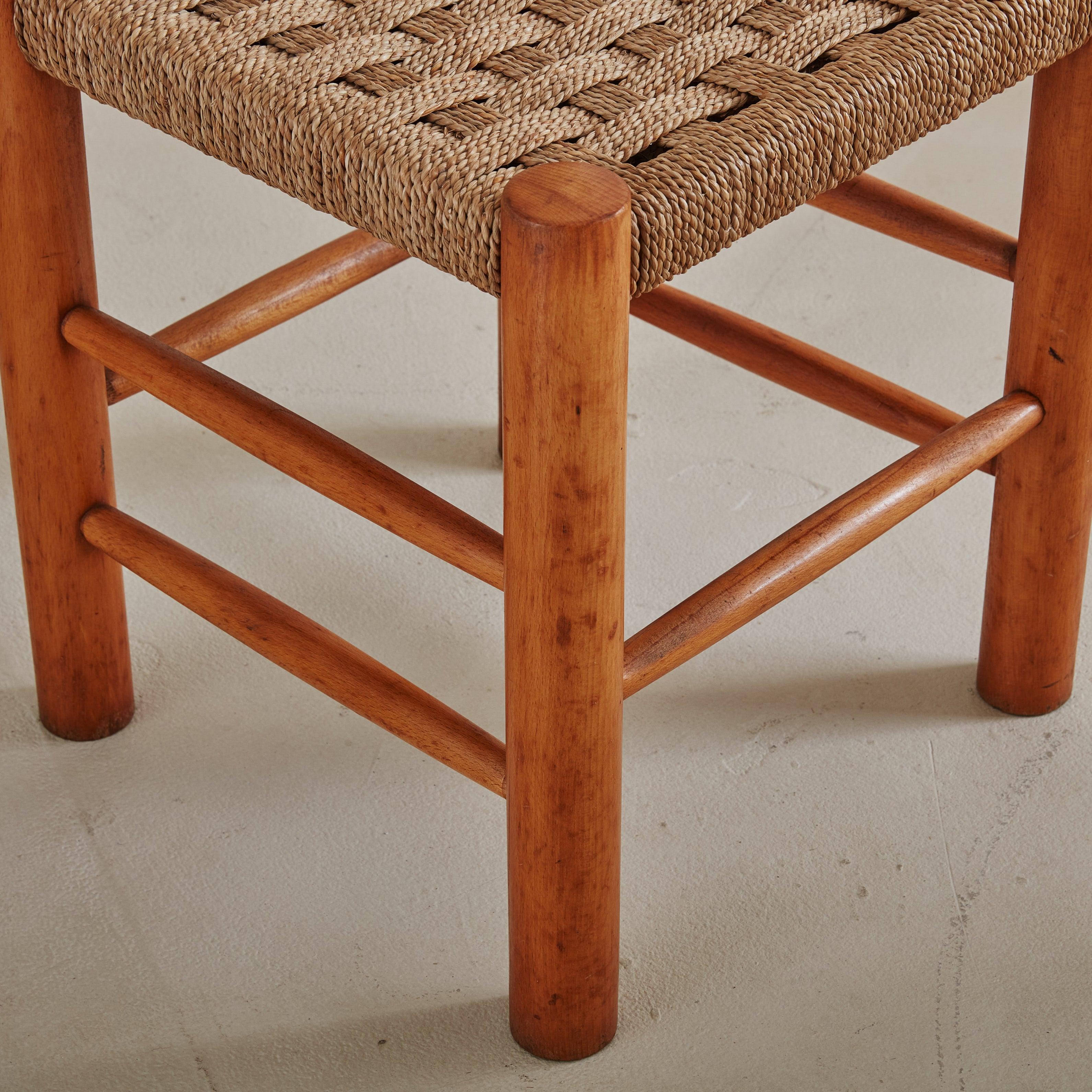 Set of 6 Rush + Beech Wood Dining Chairs in the Style of Charlotte Perriand 2