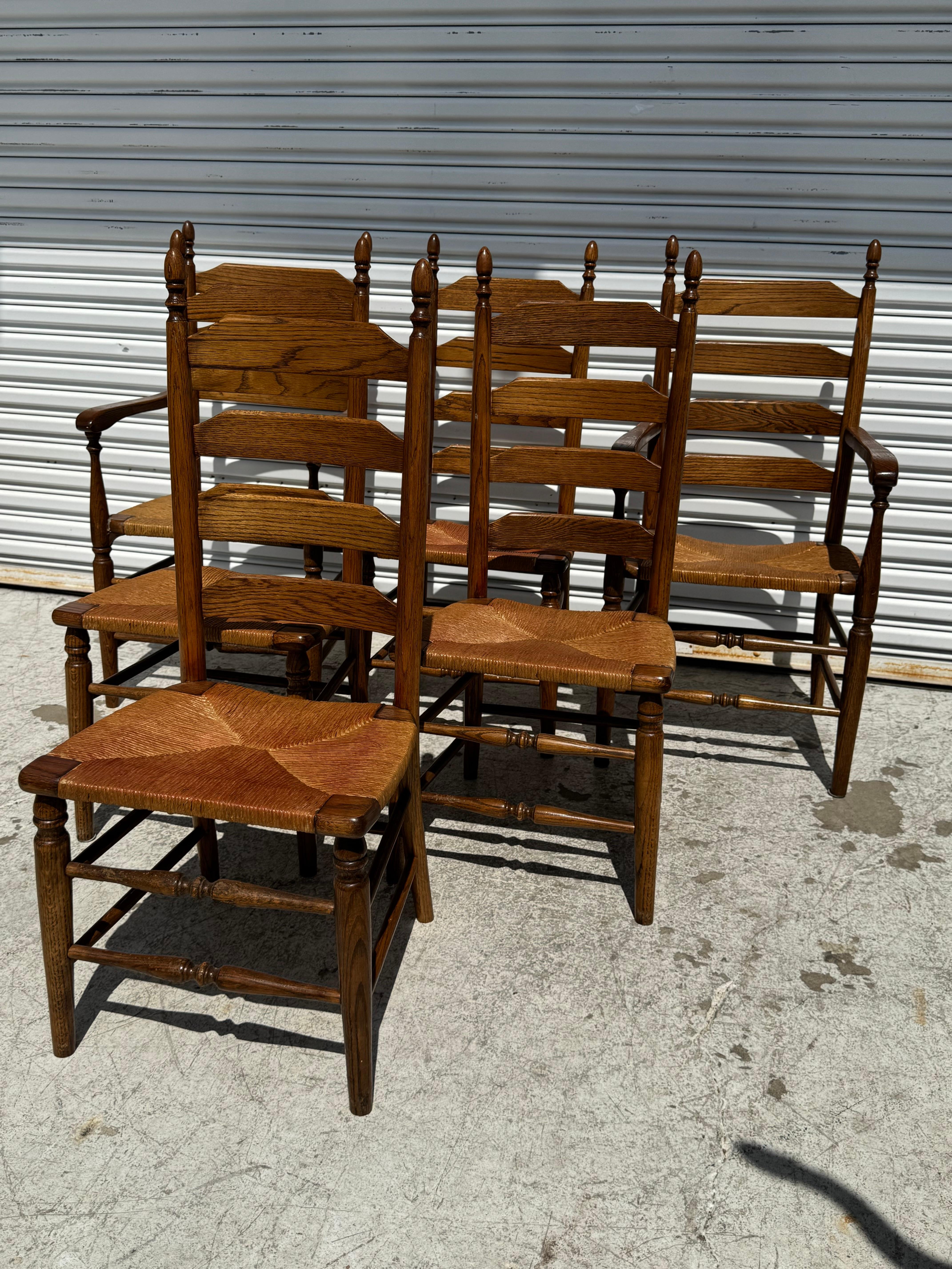 American Set of 6 Rush Seat Walnut Ladderback Dining Chairs For Sale
