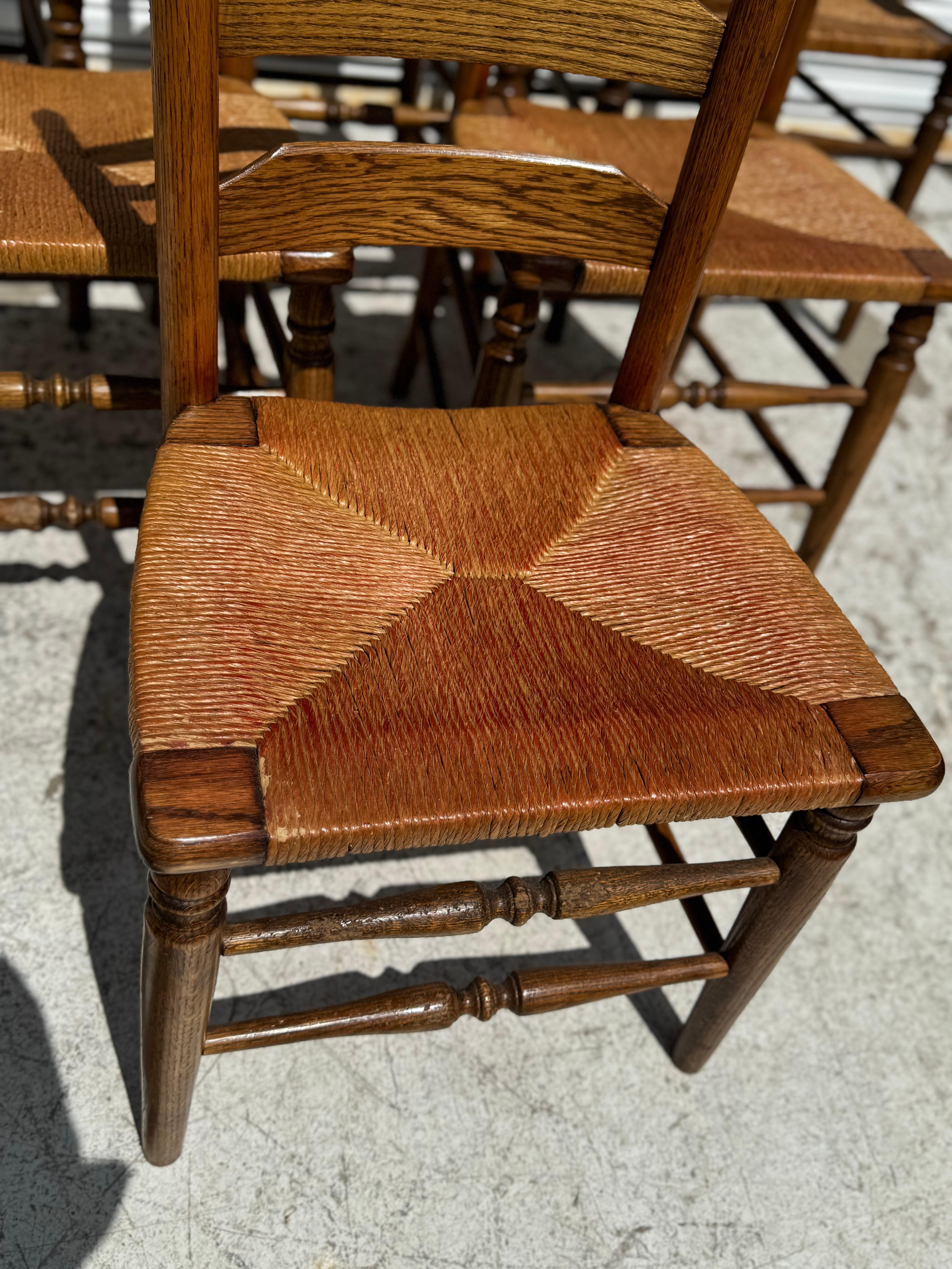 Set of 6 Rush Seat Walnut Ladderback Dining Chairs In Good Condition For Sale In Pasadena, TX