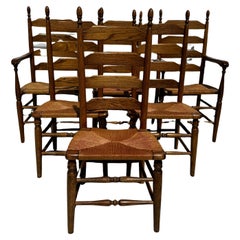 Set of 6 Rush Seat Walnut Ladderback Dining Chairs
