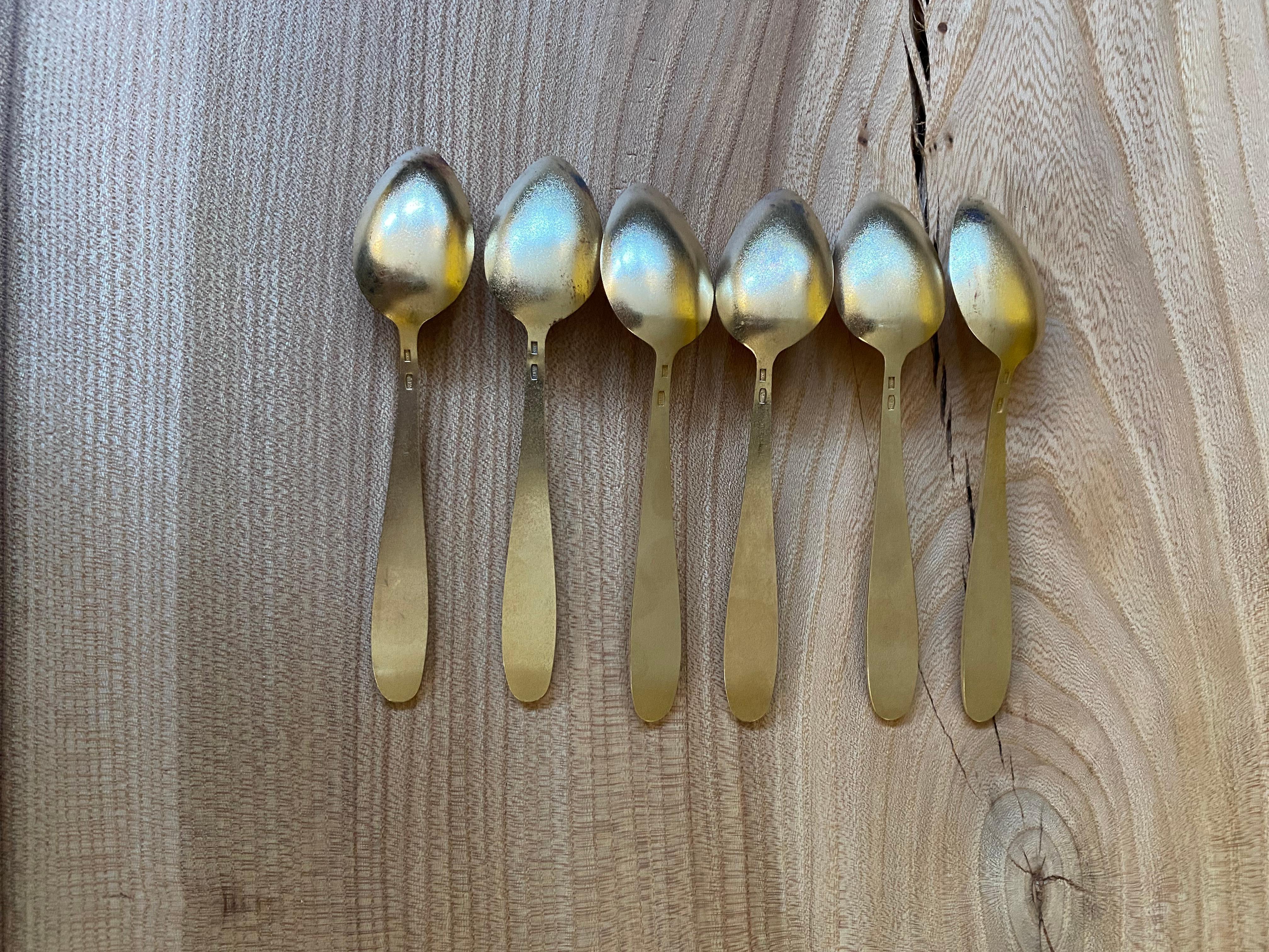 Set of 6 Russian Enamel Spoons Fine and Rare Soviet Silver Spoons For Sale 3