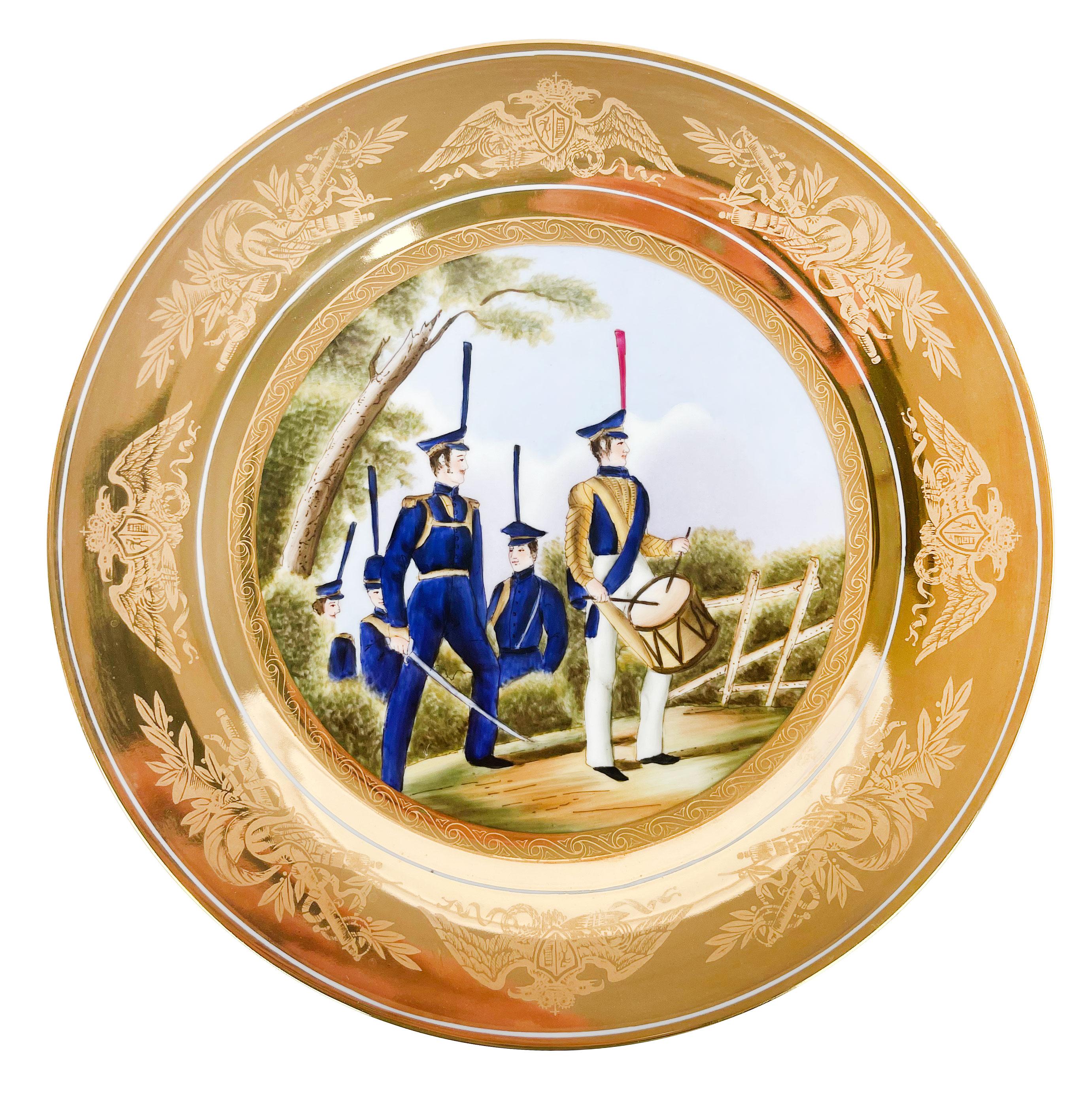 20th Century Set Of 6 Russian Hand-Painted Porcelain Military Plates, Circa 1900 For Sale