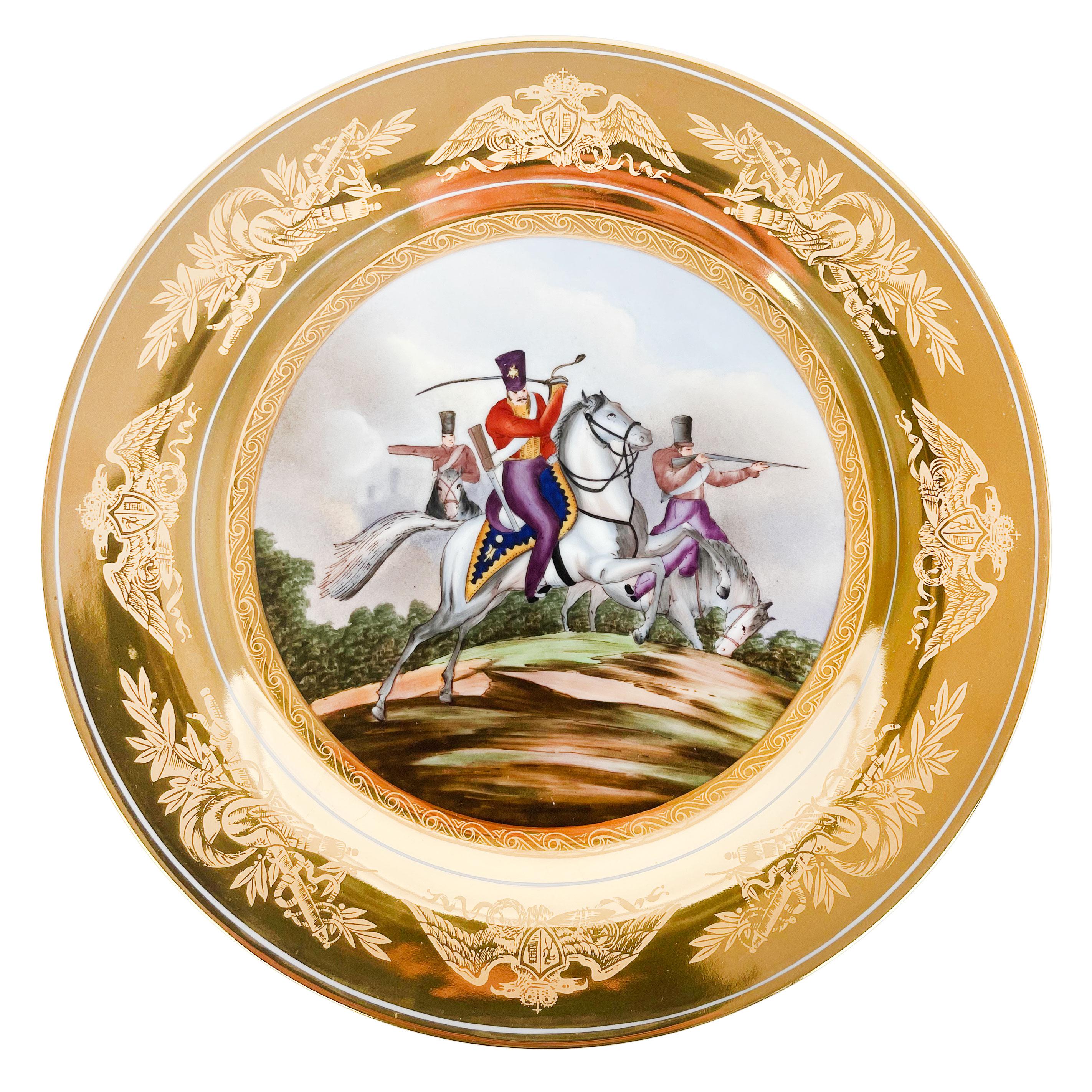 Set Of 6 Russian Hand-Painted Porcelain Military Plates, Circa 1900 For Sale 1