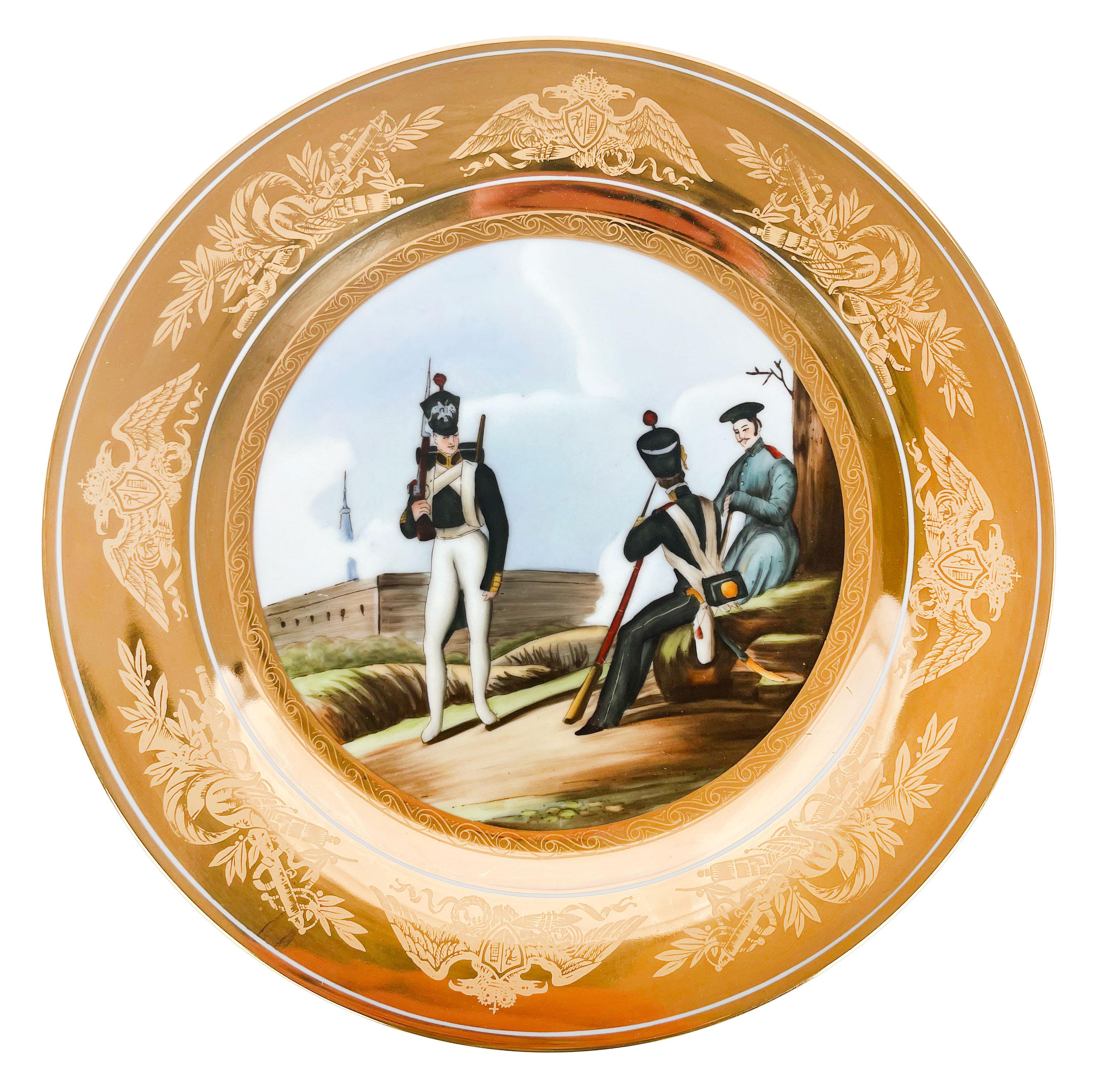 Set Of 6 Russian Hand-Painted Porcelain Military Plates, Circa 1900 For Sale 2