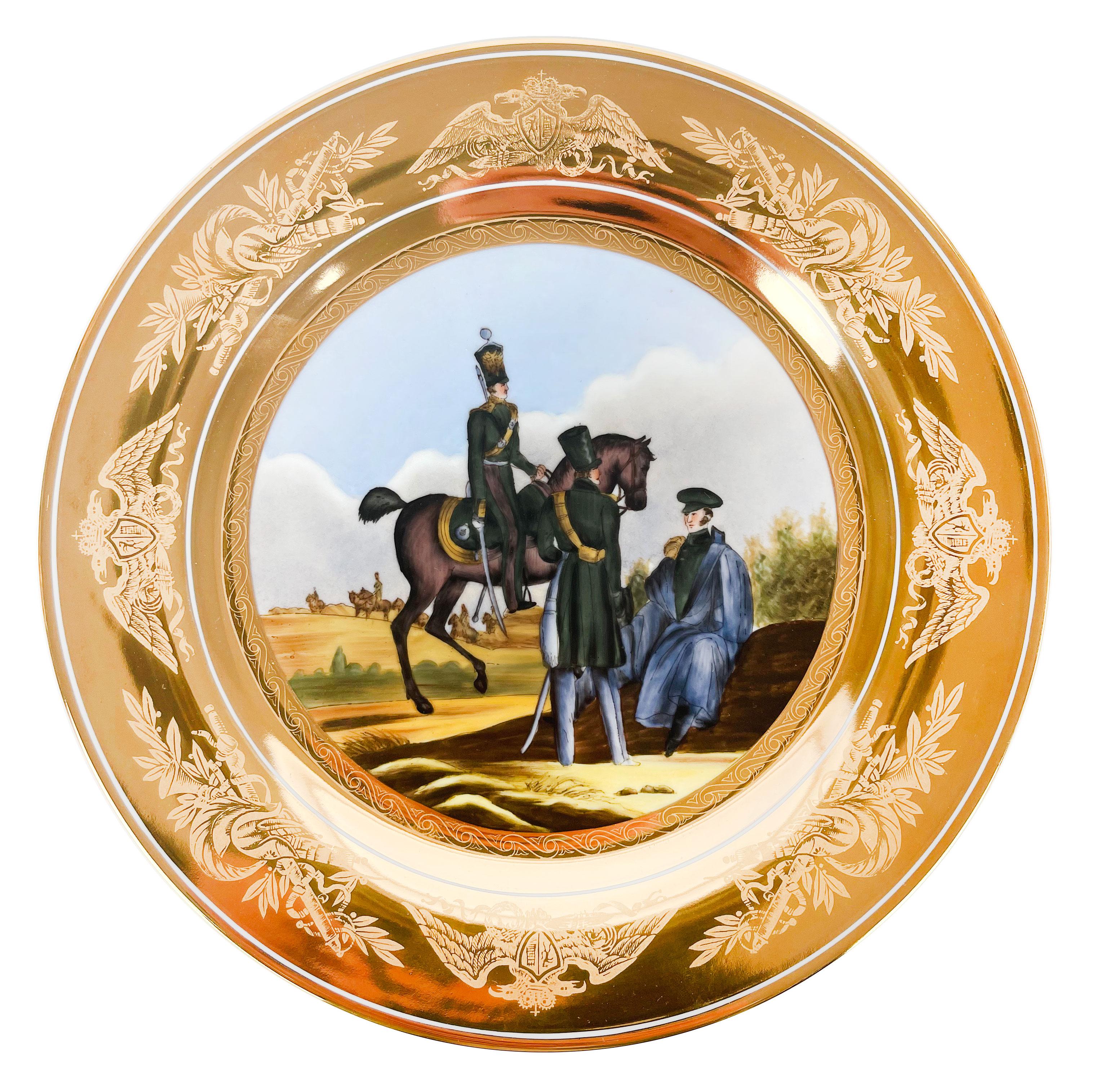 Set Of 6 Russian Hand-Painted Porcelain Military Plates, Circa 1900 For Sale 3