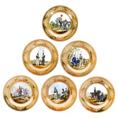 Set von 6 russischen handbemalten Militärtellern aus Porzellan, um 1900
