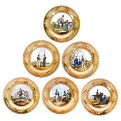 Antique Set Of 6 Russian Hand-Painted Porcelain Military Plates, Circa 1900