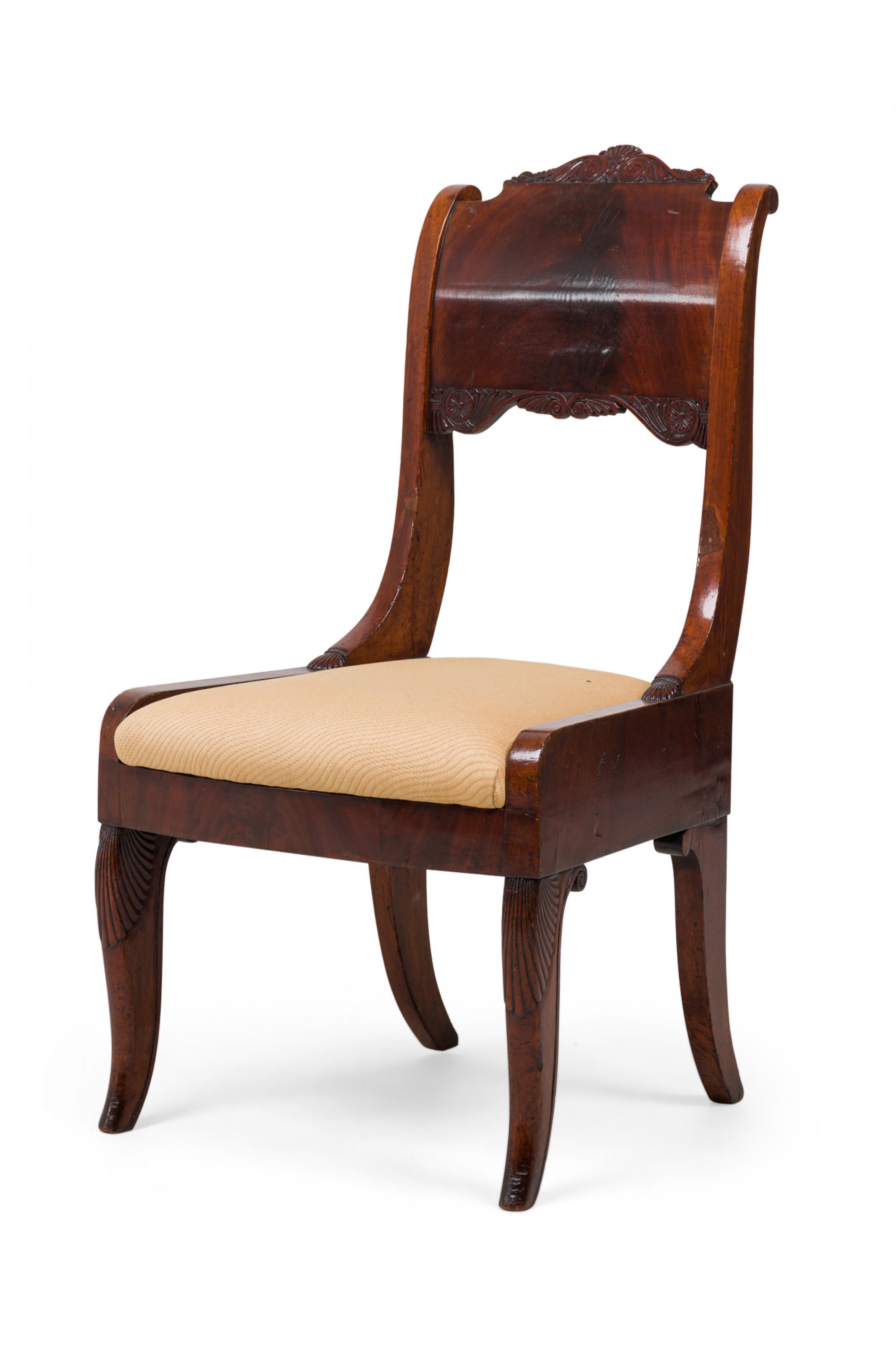Neoclassical Revival Set of 6 Russian Neo-Classic Mahogany Upholstered Dining Chairs For Sale