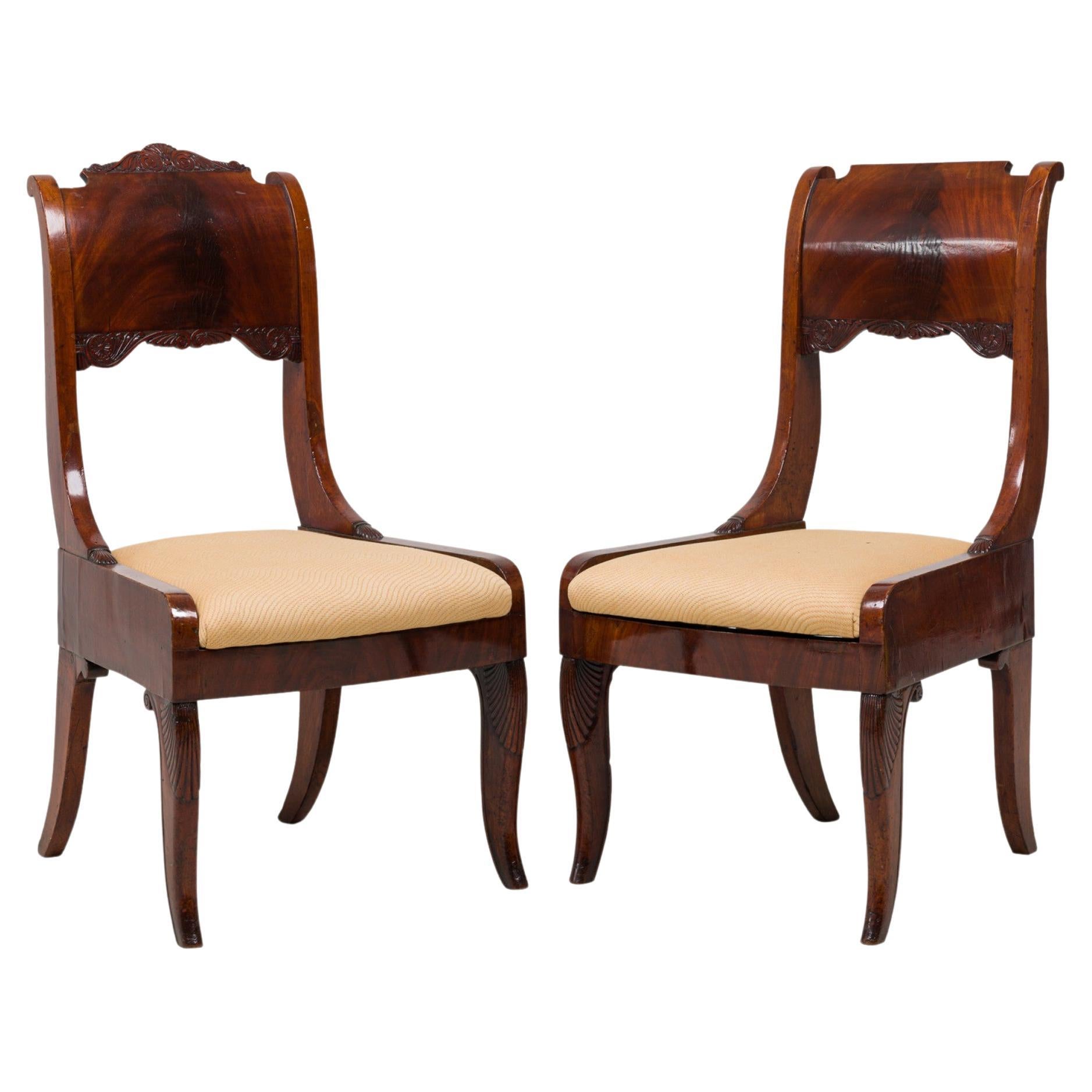 Set of 6 Russian Neo-Classic Mahogany Upholstered Dining Chairs For Sale