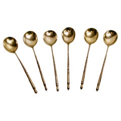Juego De 6 Cucharillas De Té Rusas De Plata Dorada Fechadas En 1886 Moscú Rusia