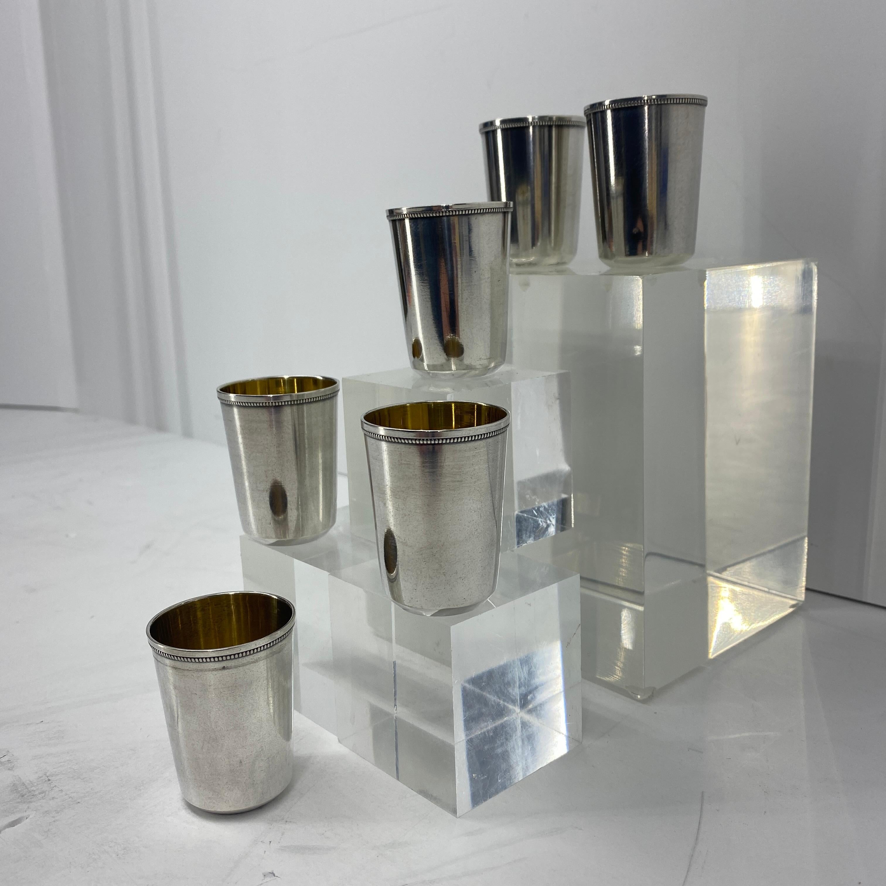 Set of 6 Russian Soviet-Era Vermeil Gilded Silver Vodka Cups or Beakers 5