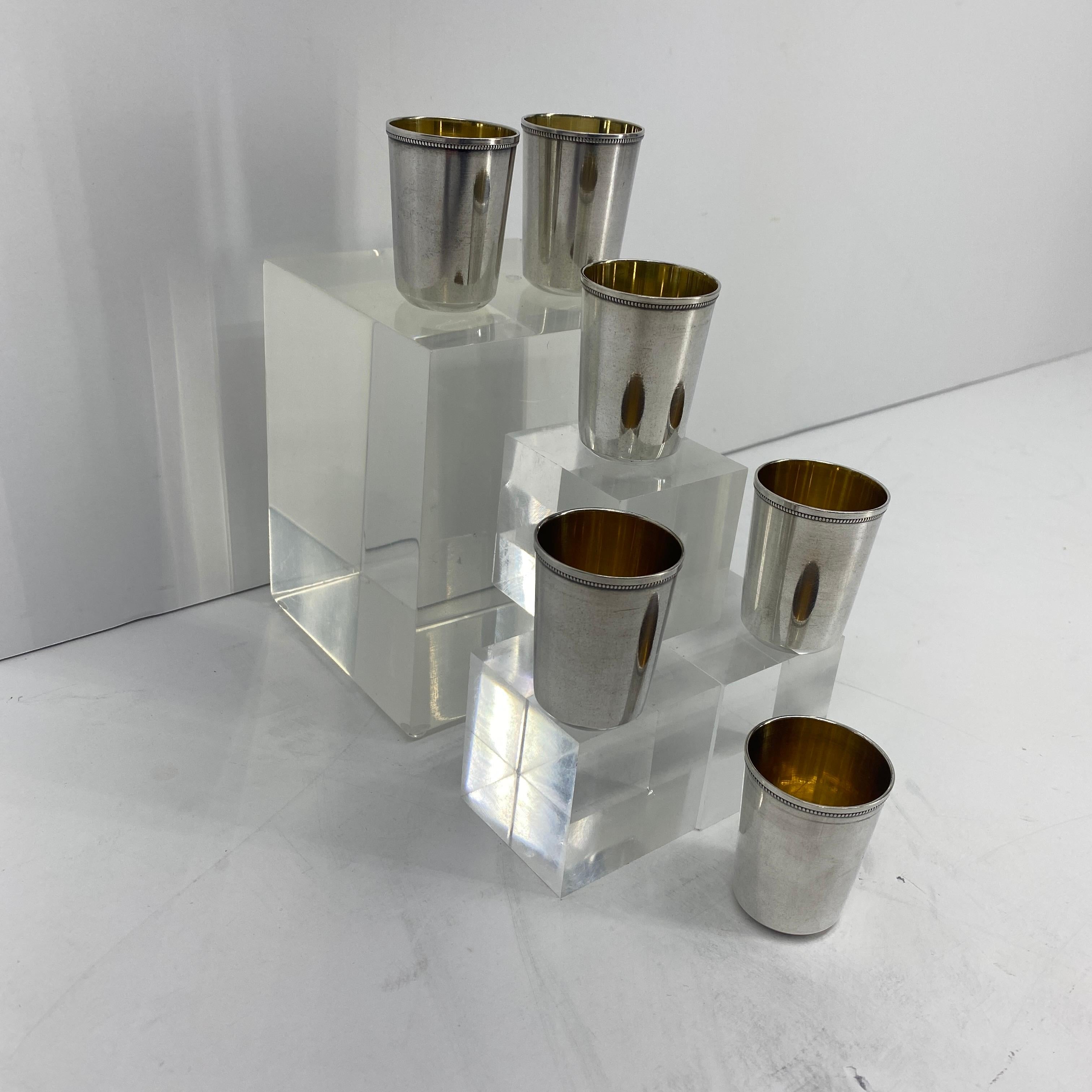 Set of 6 Russian Soviet-Era Vermeil Gilded Silver Vodka Cups or Beakers 6