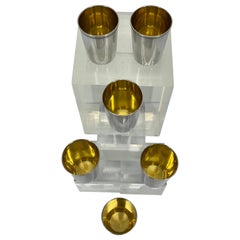 Set of 6 Russian Soviet-Era Vermeil Gilded Silver Vodka Cups or Beakers