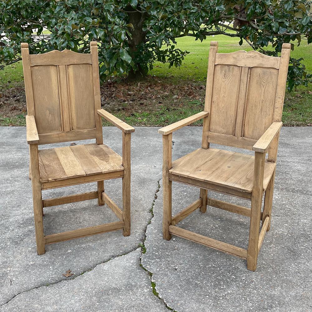 20th Century Set of 6 Rustic Antique Country French Dining Chairs Includes 2 Armchairs For Sale