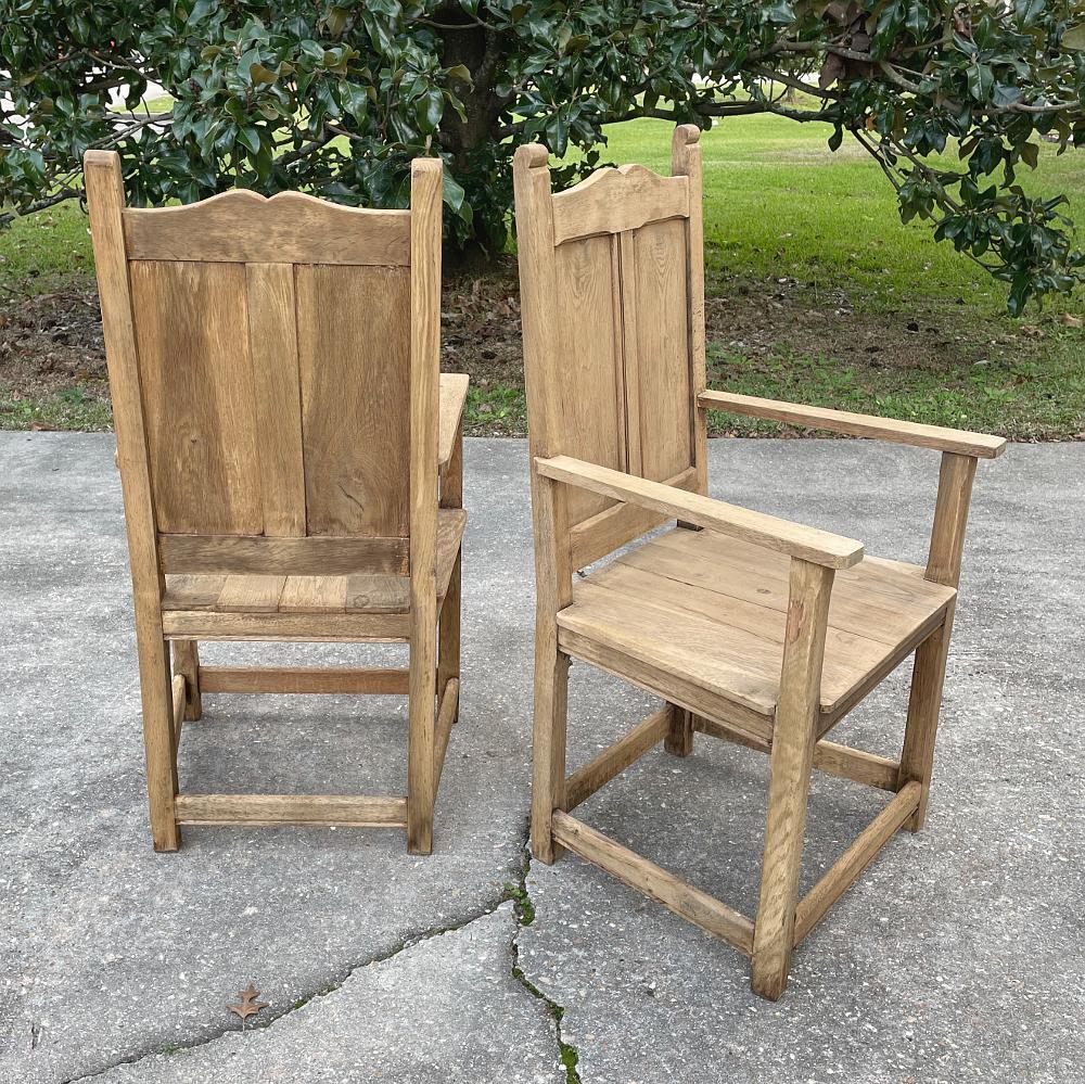 Oak Set of 6 Rustic Antique Country French Dining Chairs Includes 2 Armchairs For Sale
