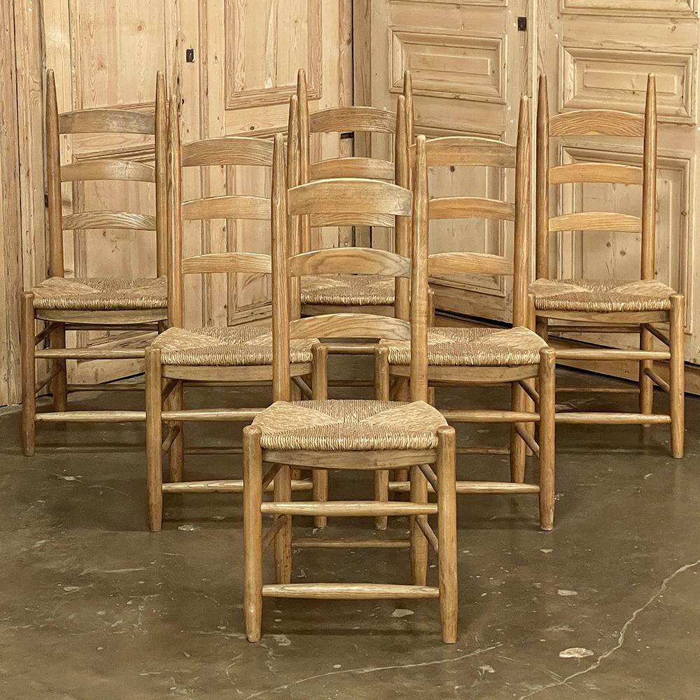 Set of 6 Rustic Country French Rush Seat Dining Chairs were crafted in the classic 