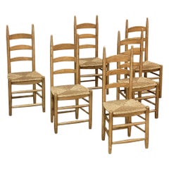 Set of 6 Rustic Country French Rush Seat Dining Chairs