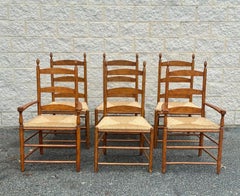 Set of 6 Rustic Rustic Style Ladder Back Rush Seat Dining Chairs