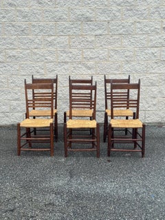 Set of 6 Rustic Vintage Ladder Back and Rush Seat Dining Chairs