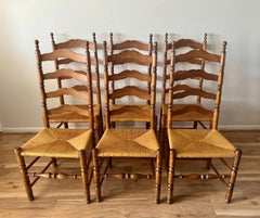 Set of 6 Rustic Vintage Ladder Back and Rush Seat Dining Chairs