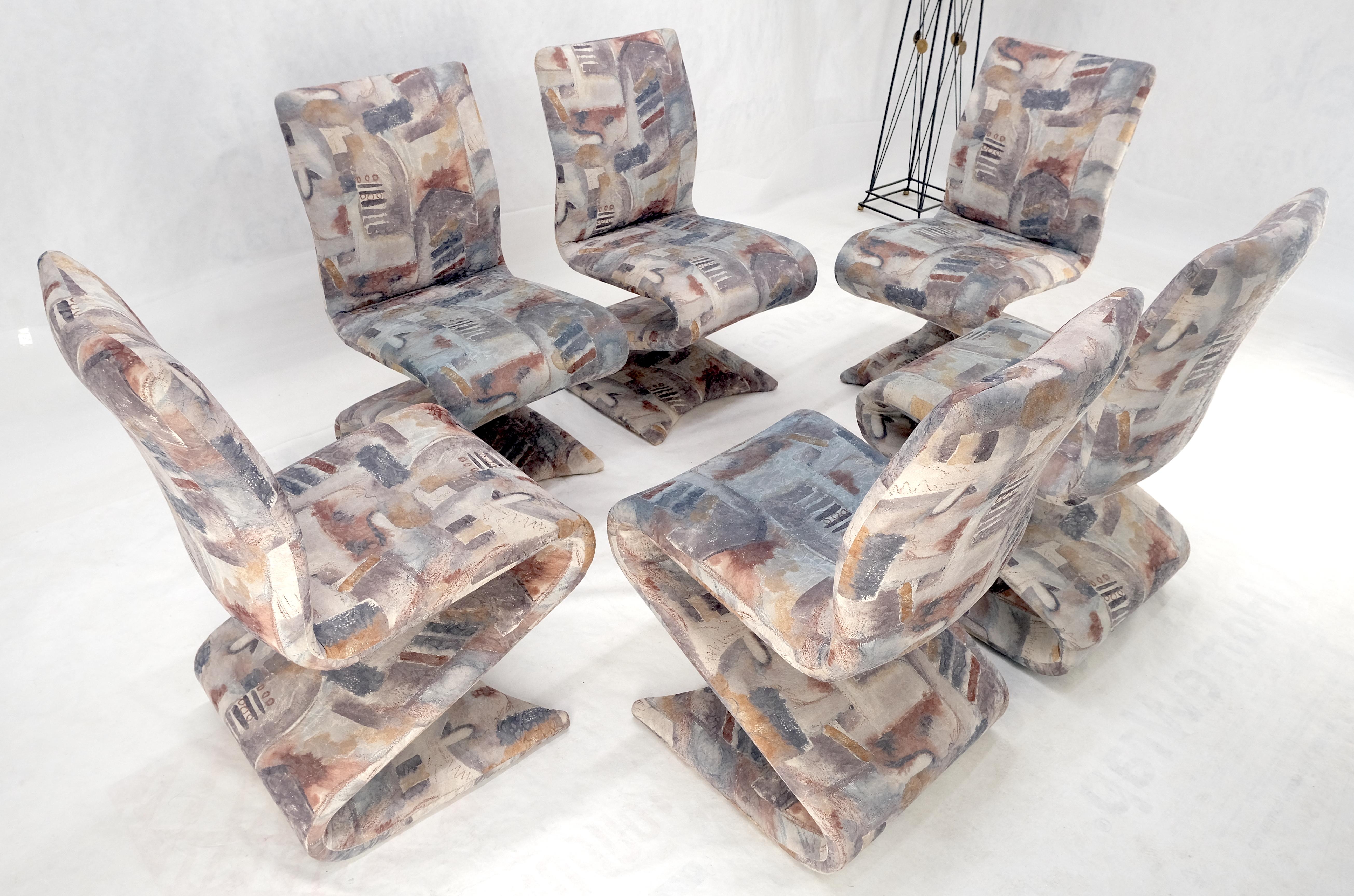 XX secolo Set di 6 sedie da pranzo a forma di S con rivestimento astratto e curvo in stile Baughman MINT in vendita
