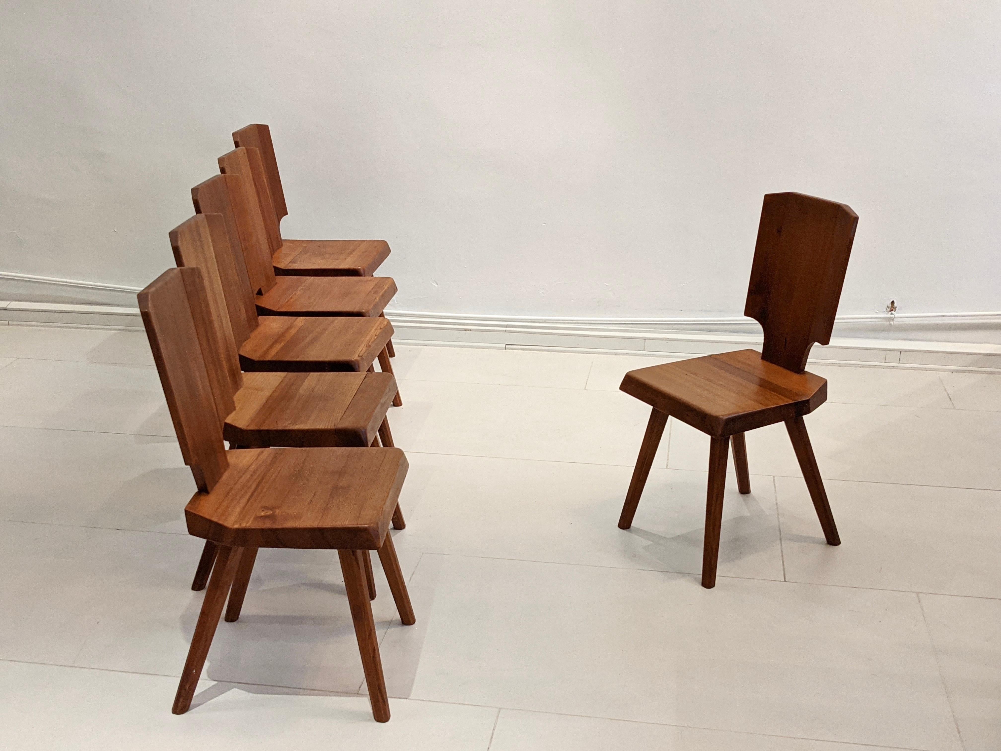 Set of 6 S28 mahogany chairs by Pierre Chapo. Very good condition.