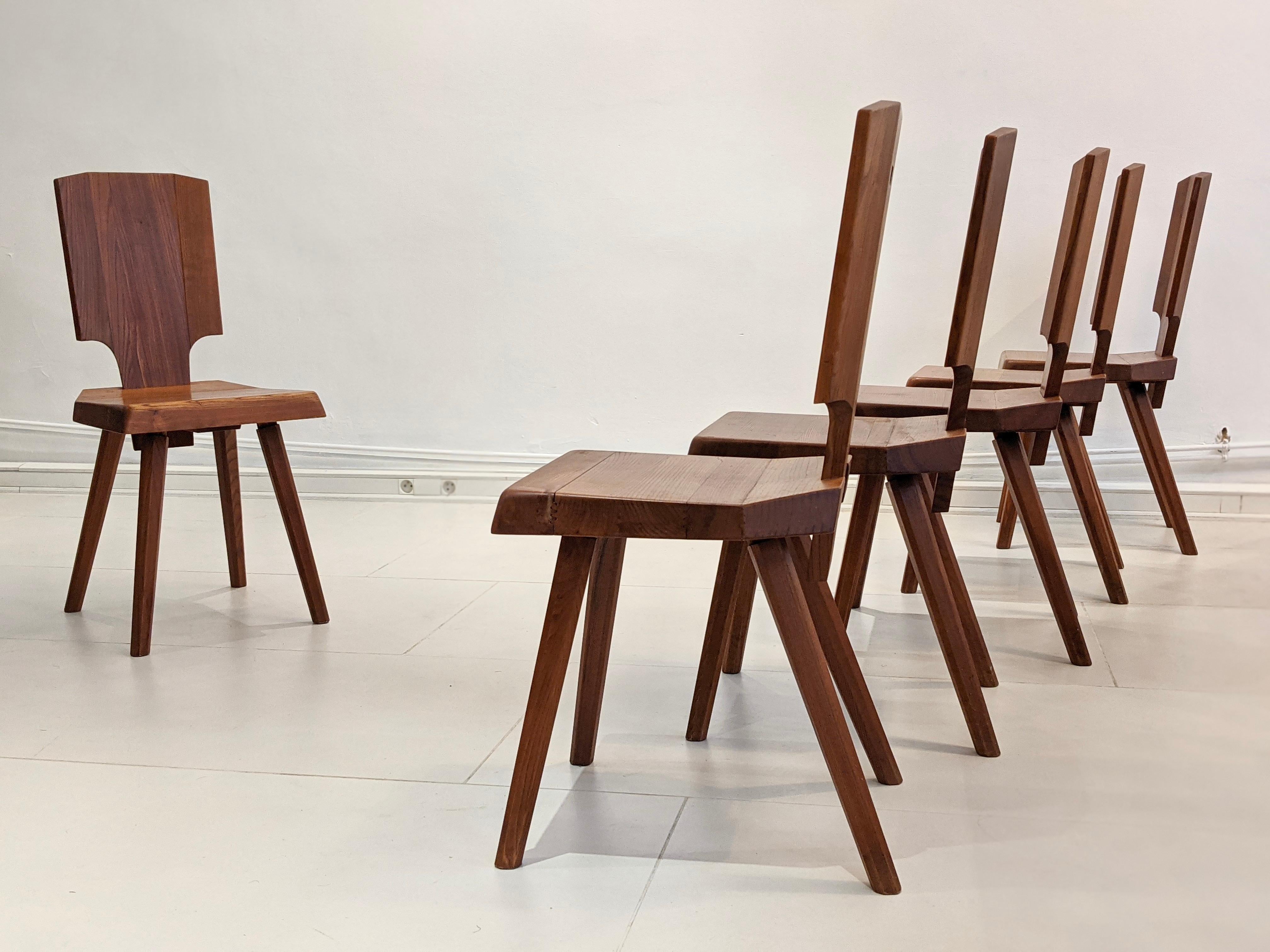 Mid-Century Modern Set of 6 S28 Chairs by Pierre Chapo