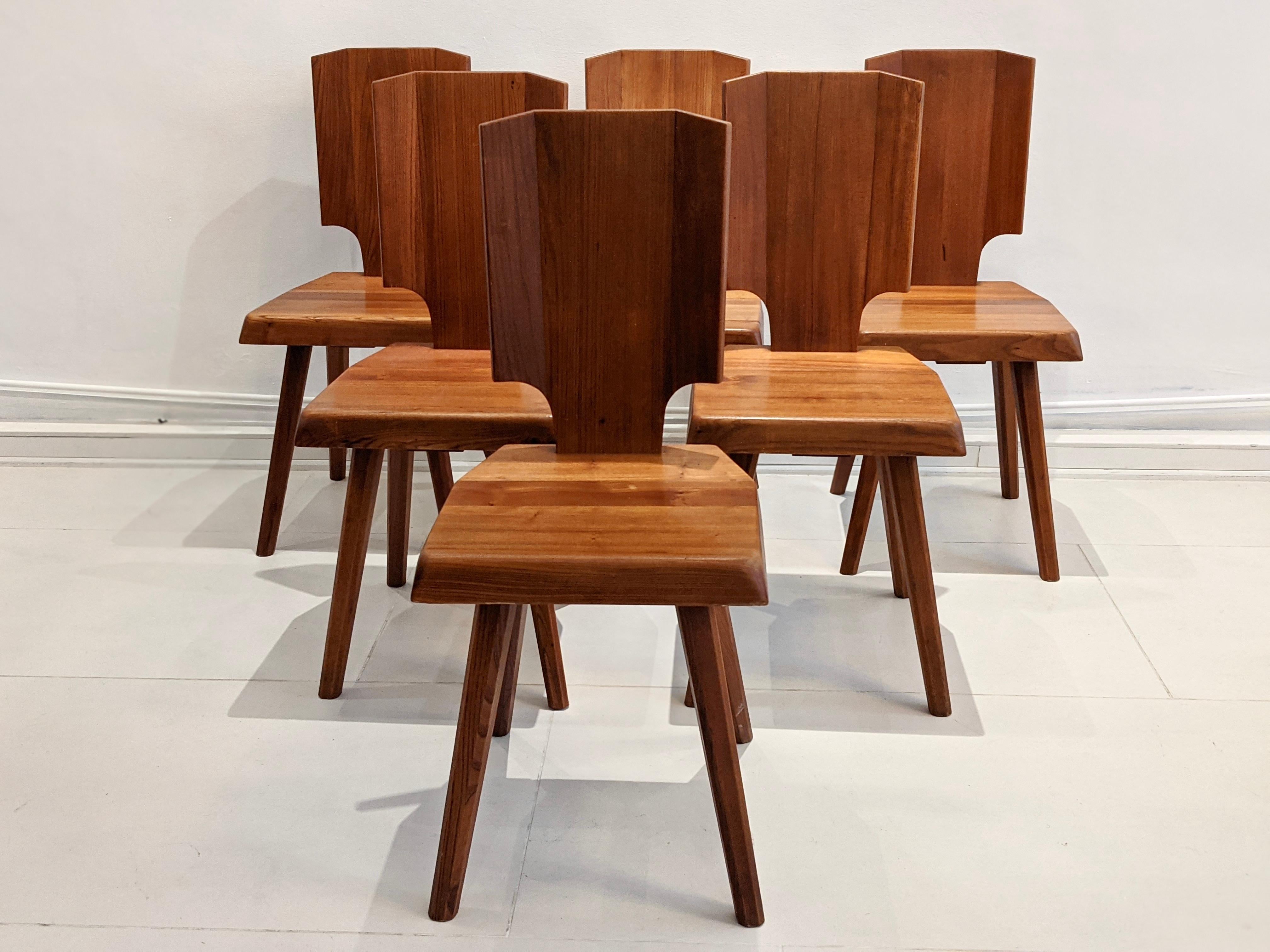 French Set of 6 S28 Chairs by Pierre Chapo