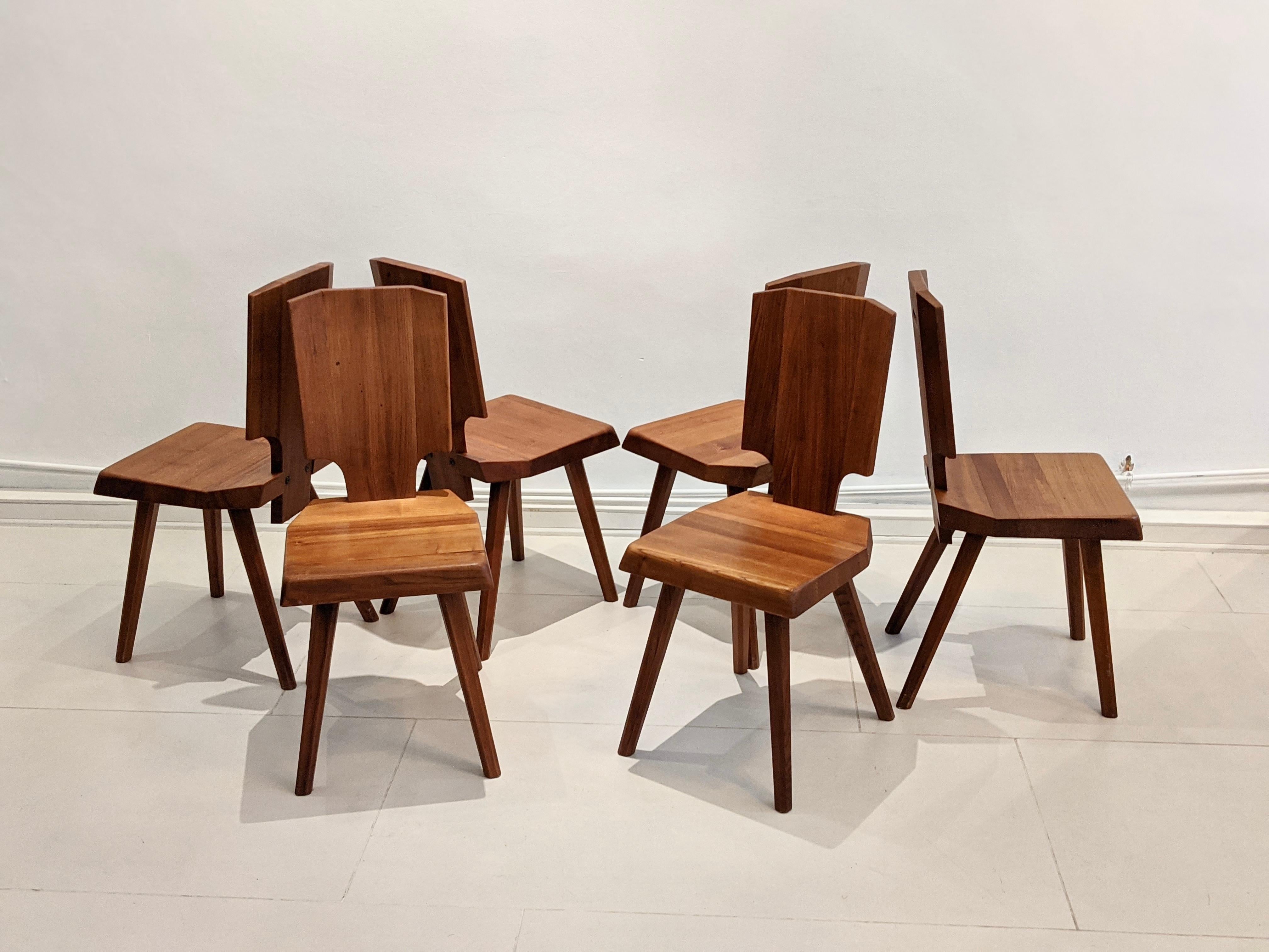 Set of 6 S28 Chairs by Pierre Chapo In Good Condition In lyon, FR