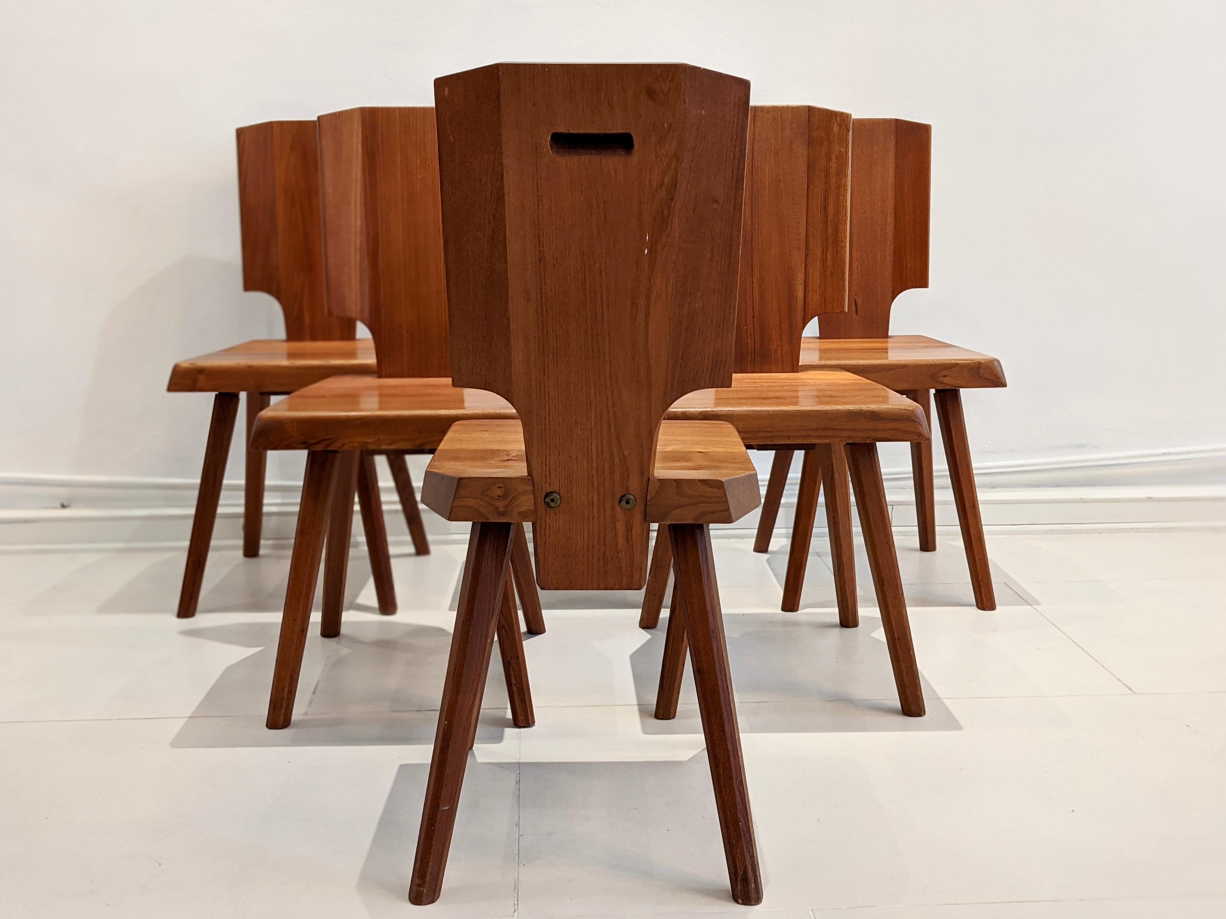 Mid-20th Century Set of 6 S28 Chairs by Pierre Chapo
