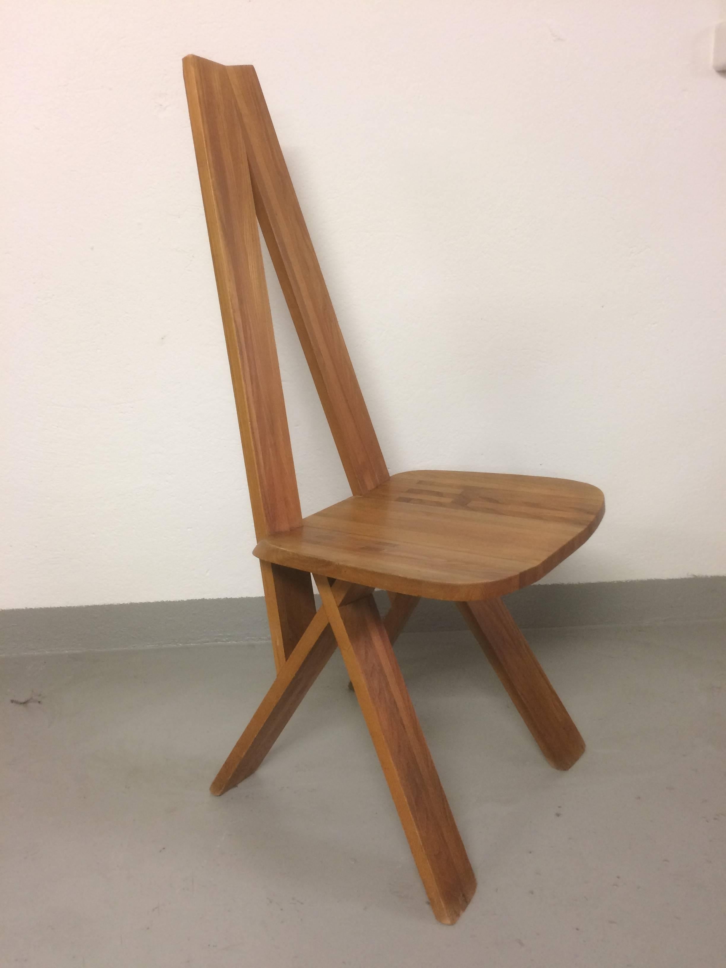 French Set of 6 S45 Solid Elm Dining Chair by Pierre Chapo, France, circa 1960s