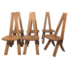 Set of 6 "S45A" French Solid Elmwood Chairs by Pierre Chapo, France ca. 1970s
