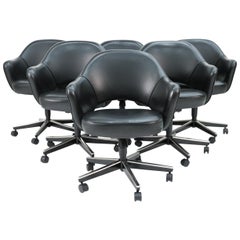 Used Set of 6 Saarinen for Knoll Executive Armchairs in Black Leather w/ Swivel Base